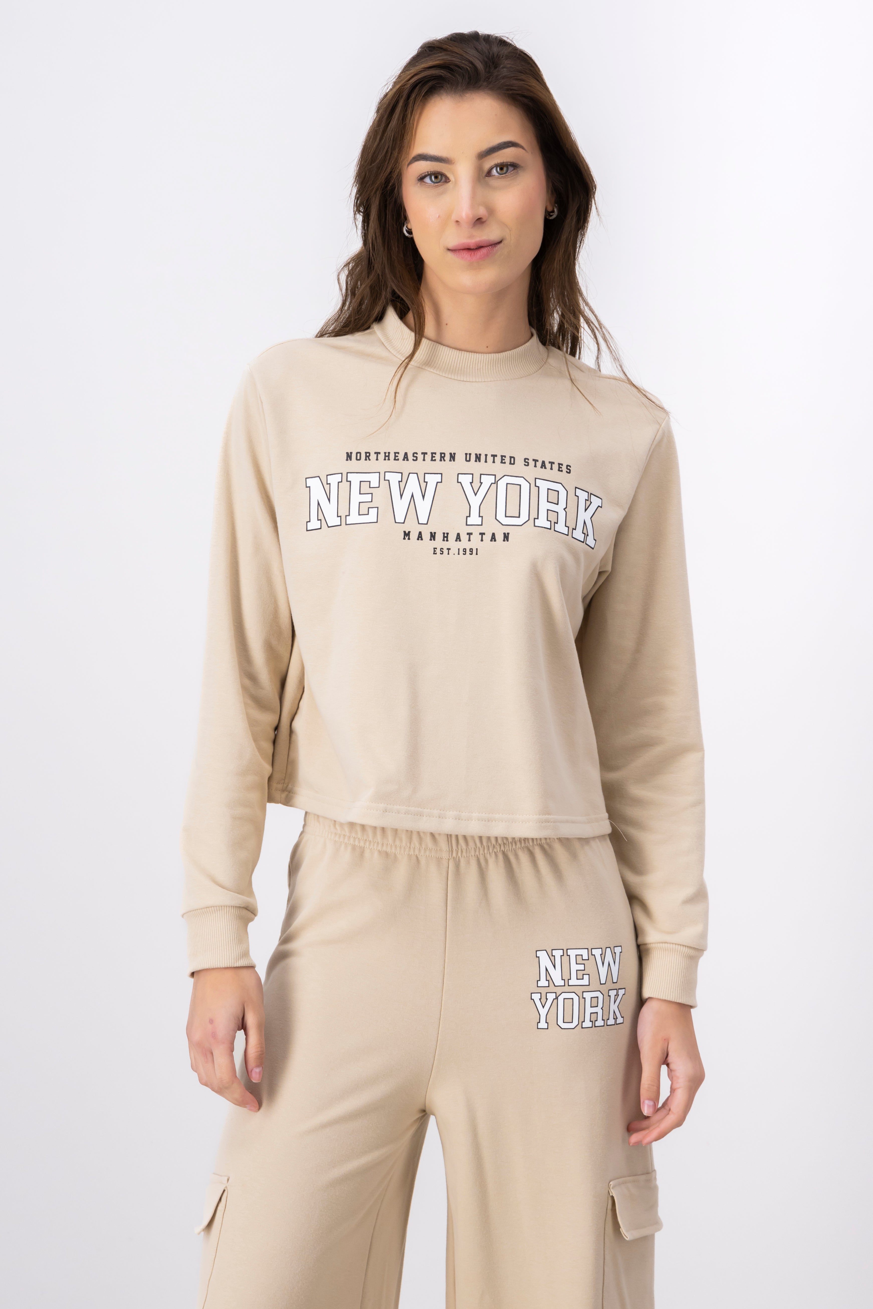 Crop Boxy New York sweatshirt BEIGE