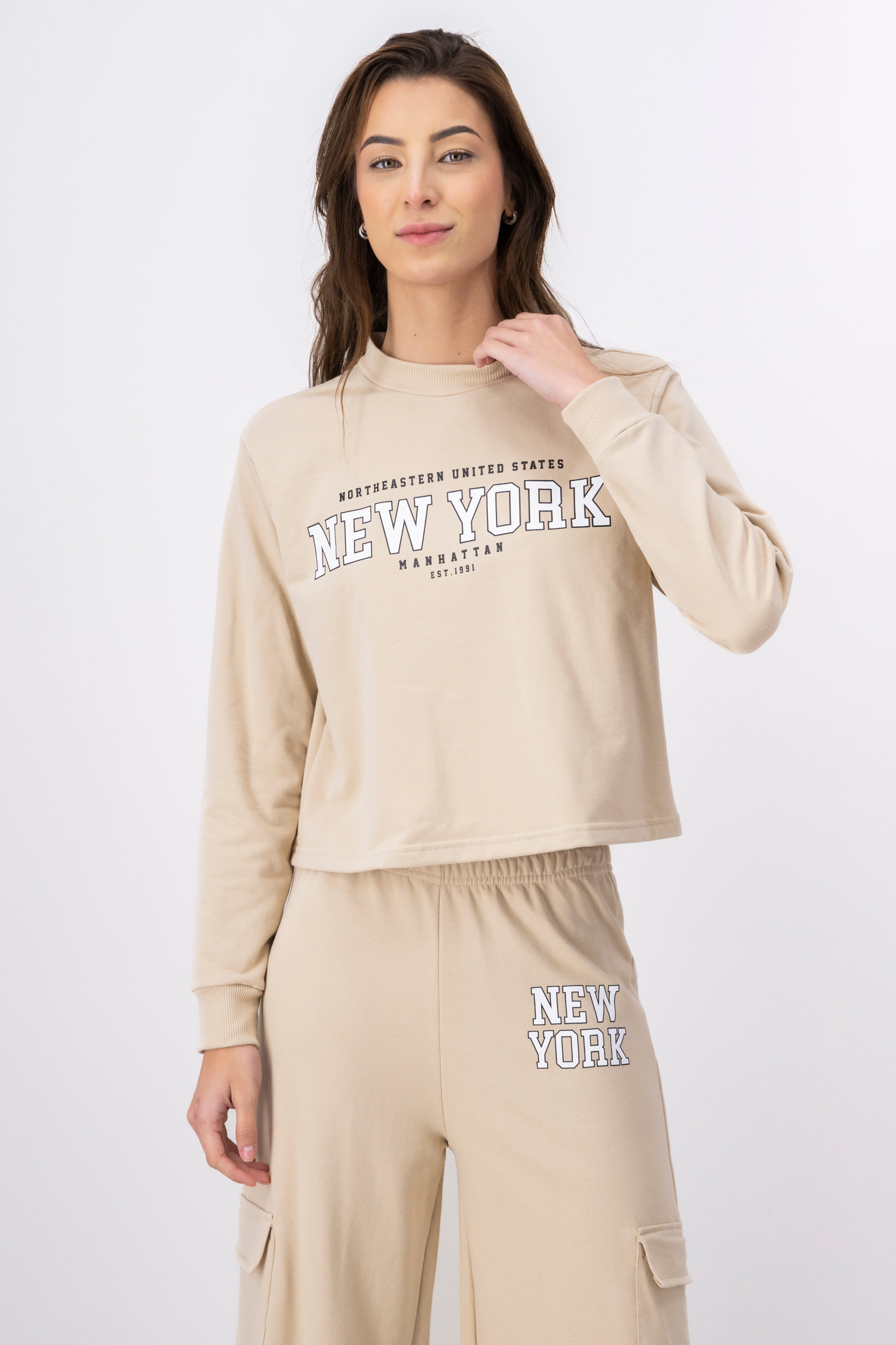 Crop Boxy New York sweatshirt BEIGE