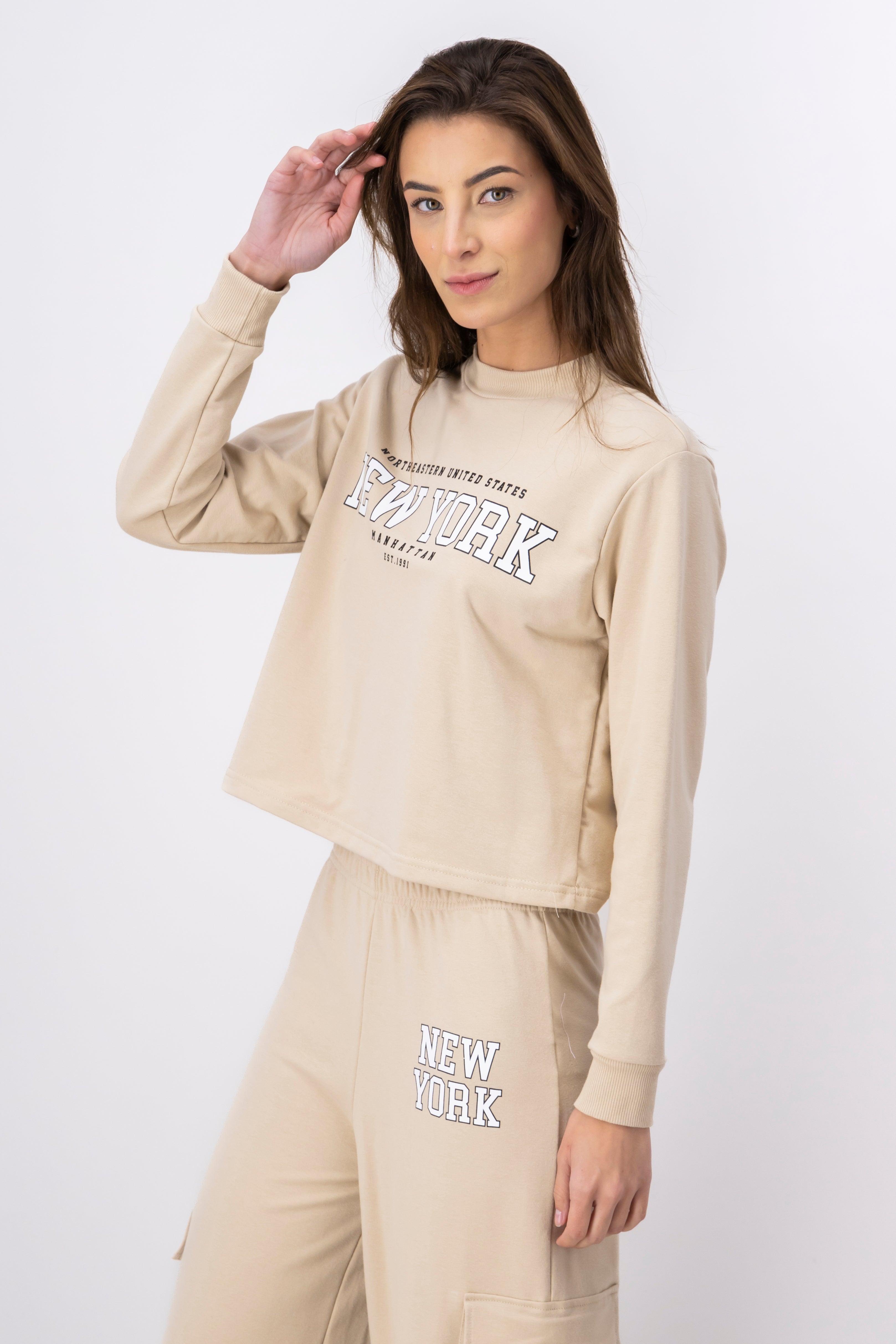 Crop Boxy New York sweatshirt BEIGE