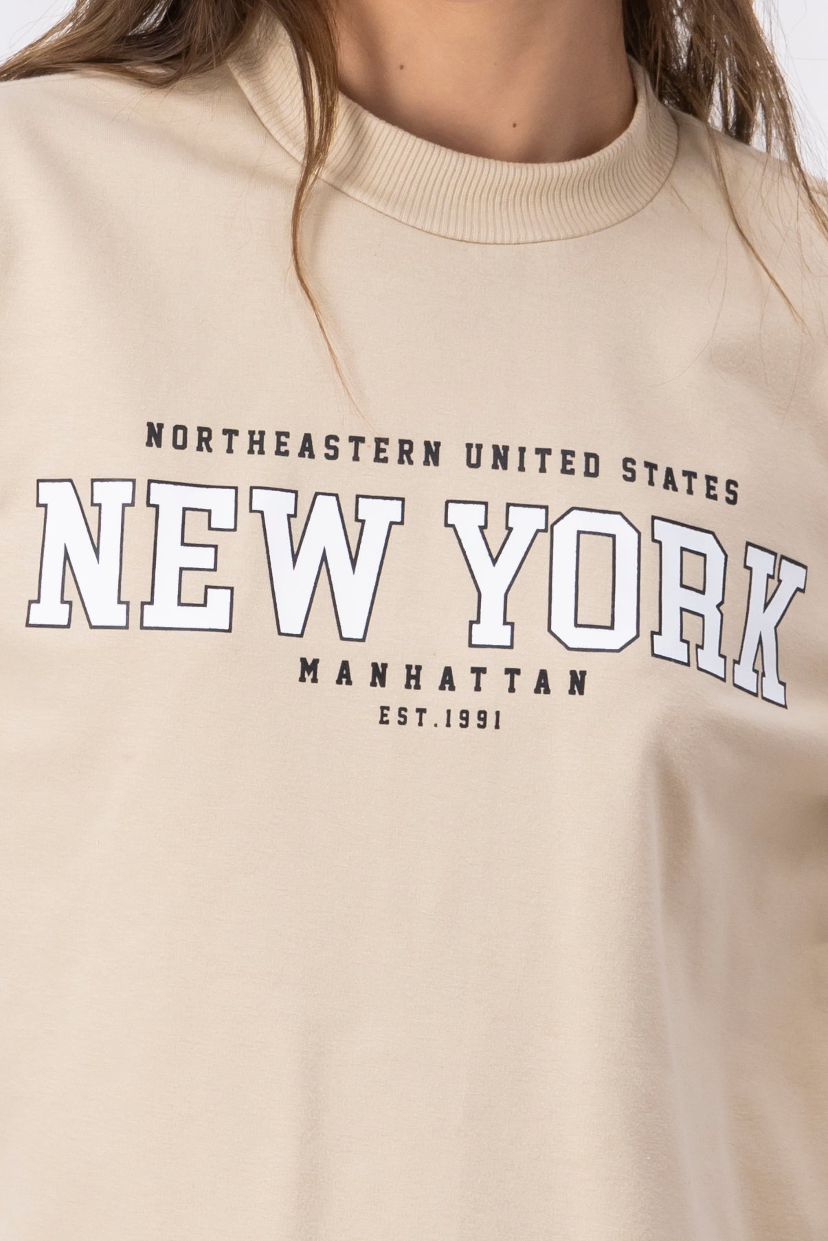 Crop Boxy New York sweatshirt BEIGE