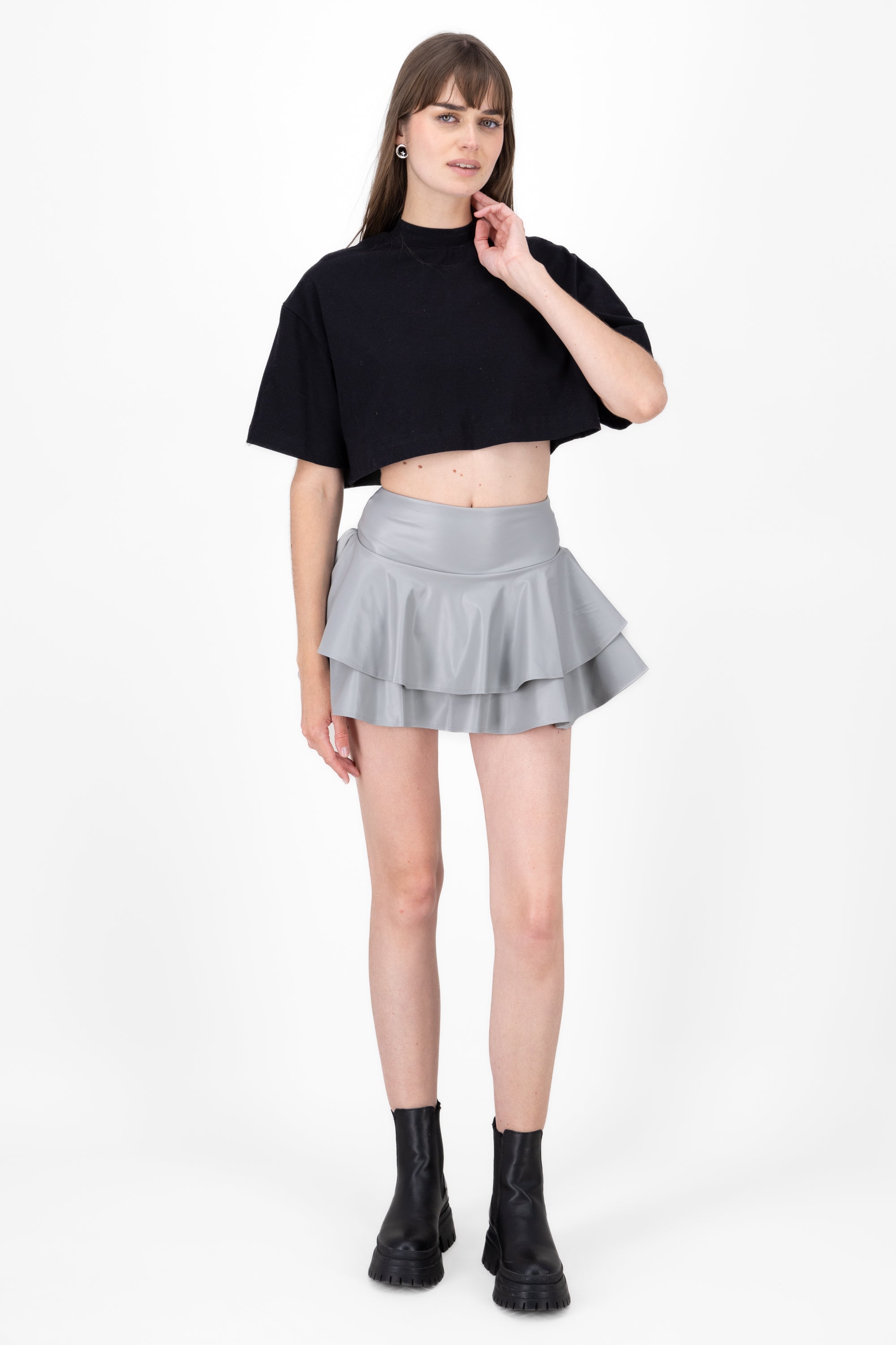 Falda Mini Efecto Piel Olanes GRIS