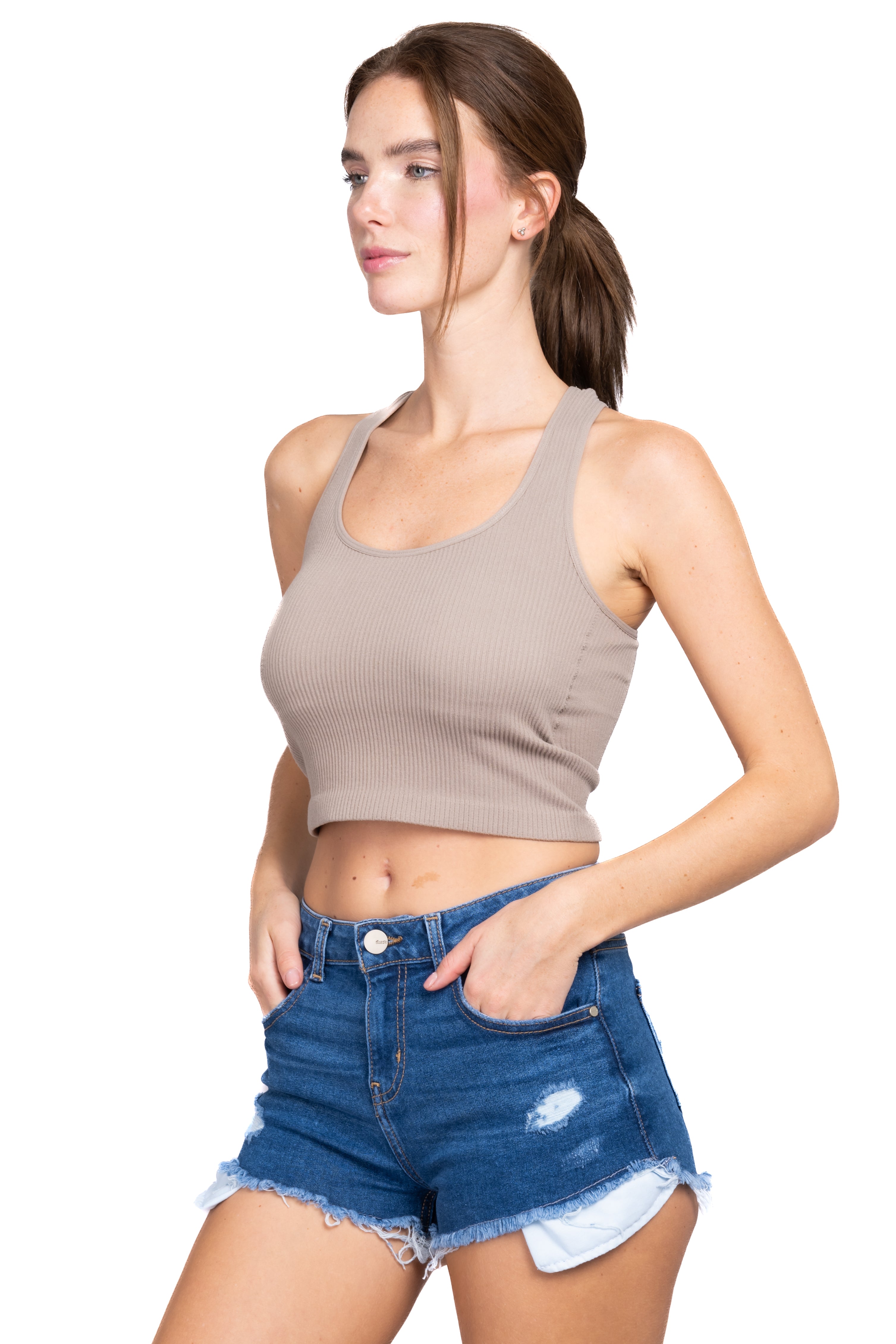 Top tank acanalado copas TAUPE