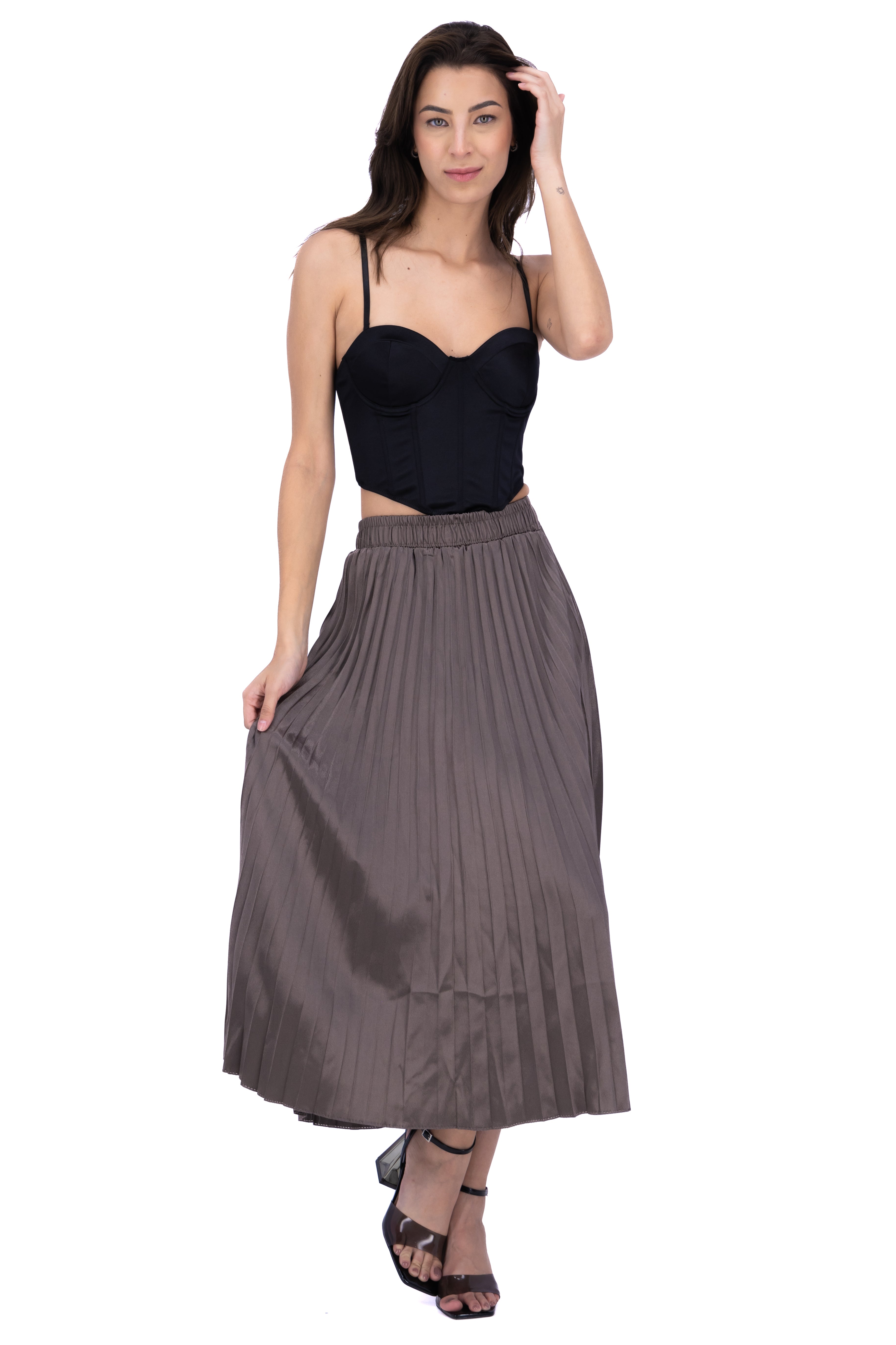 Midi Skirt Slishes Lisa Dark gray