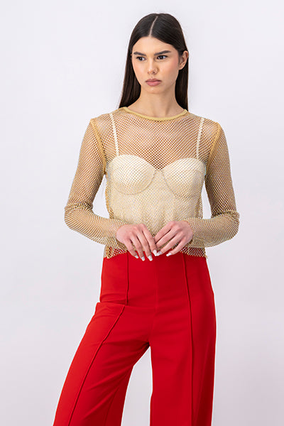 Top Red Gloss Long Sleeve Nude