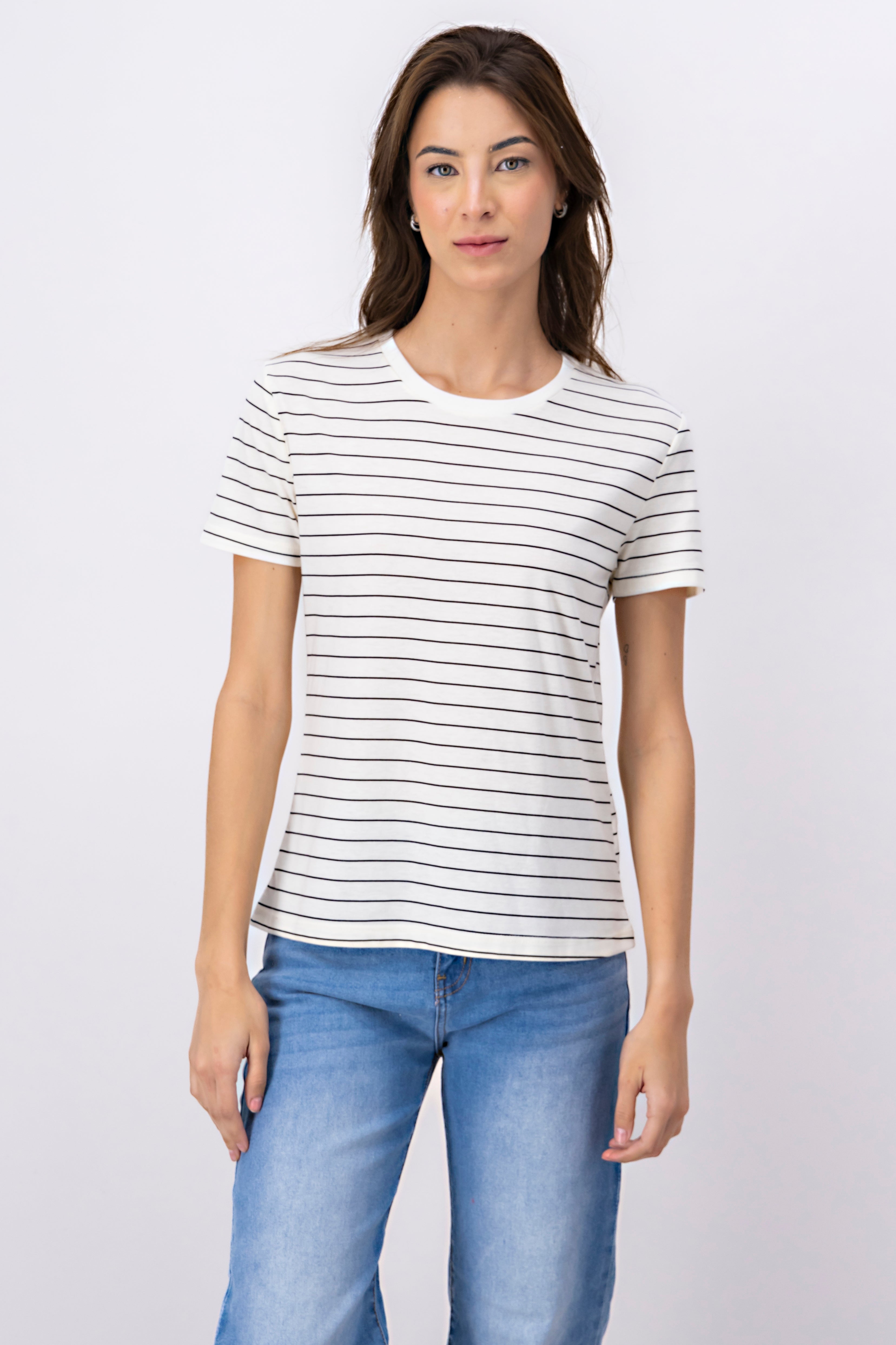 Playera manga corta líneas BLANCO COMBO