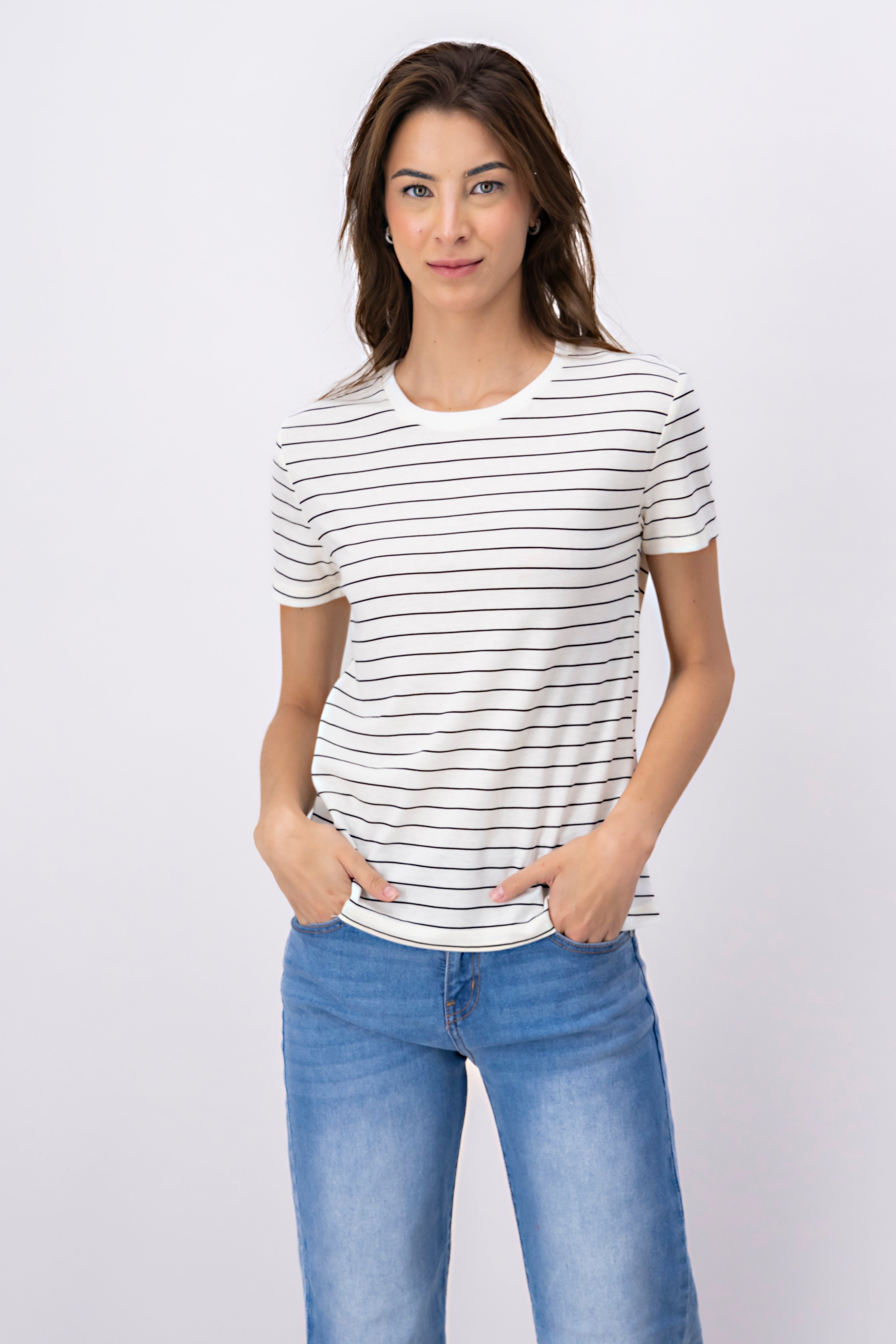 Playera manga corta líneas BLANCO COMBO