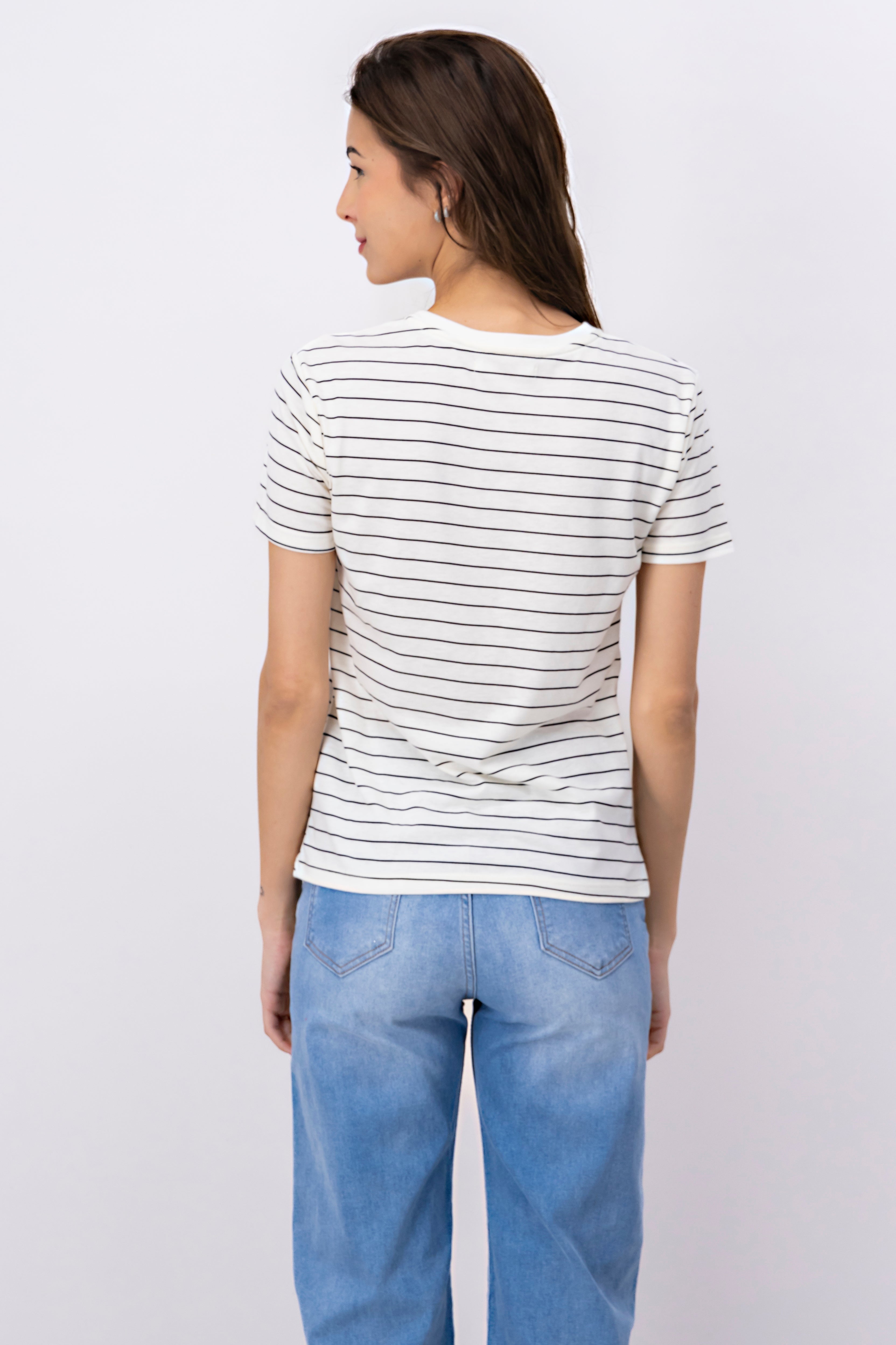 Playera manga corta líneas BLANCO COMBO