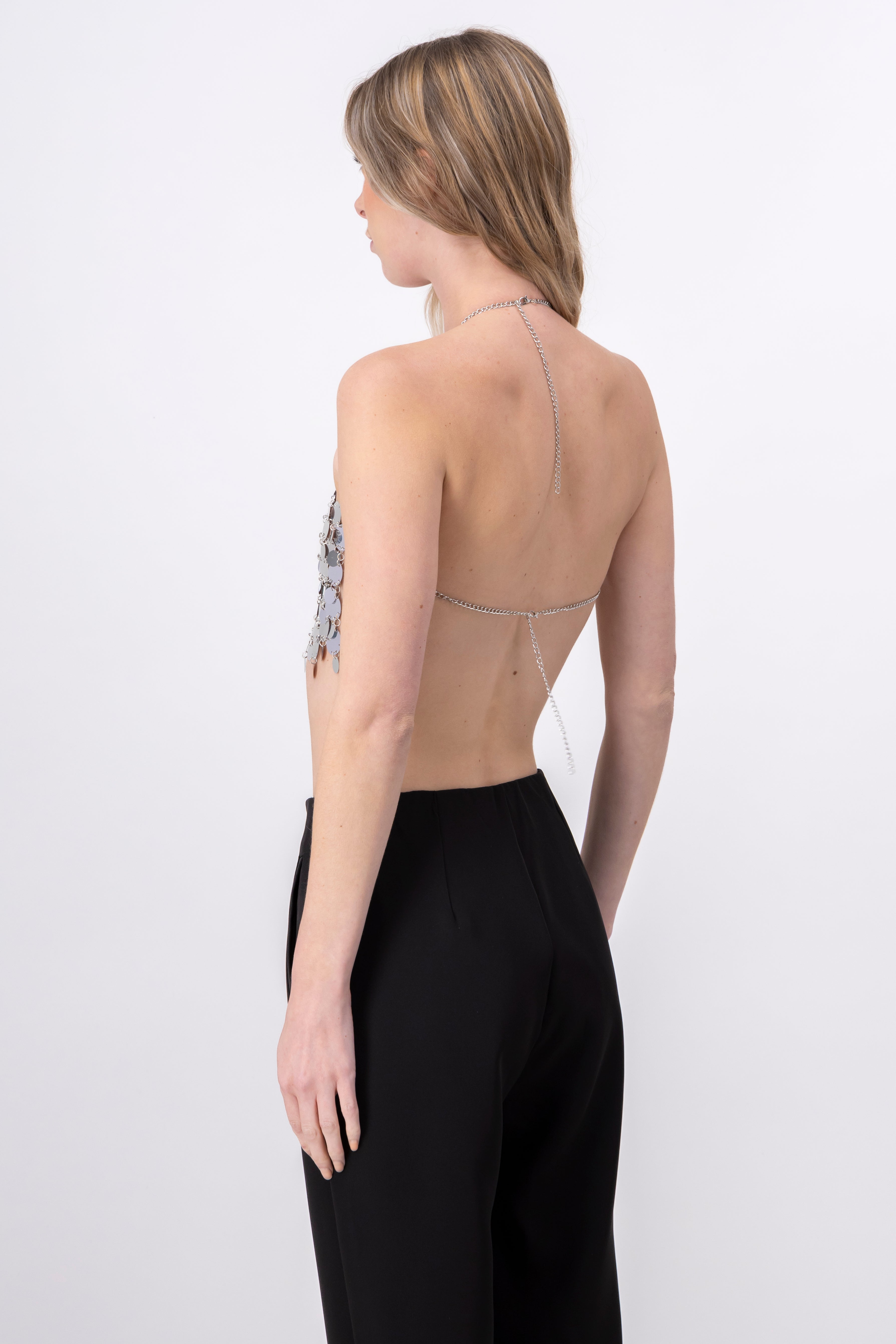 Top crop halter lentejuela maxi PLATA