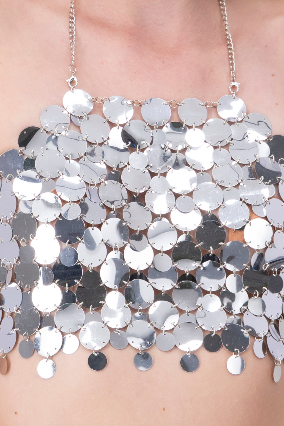 Top crop halter lentejuela maxi PLATA