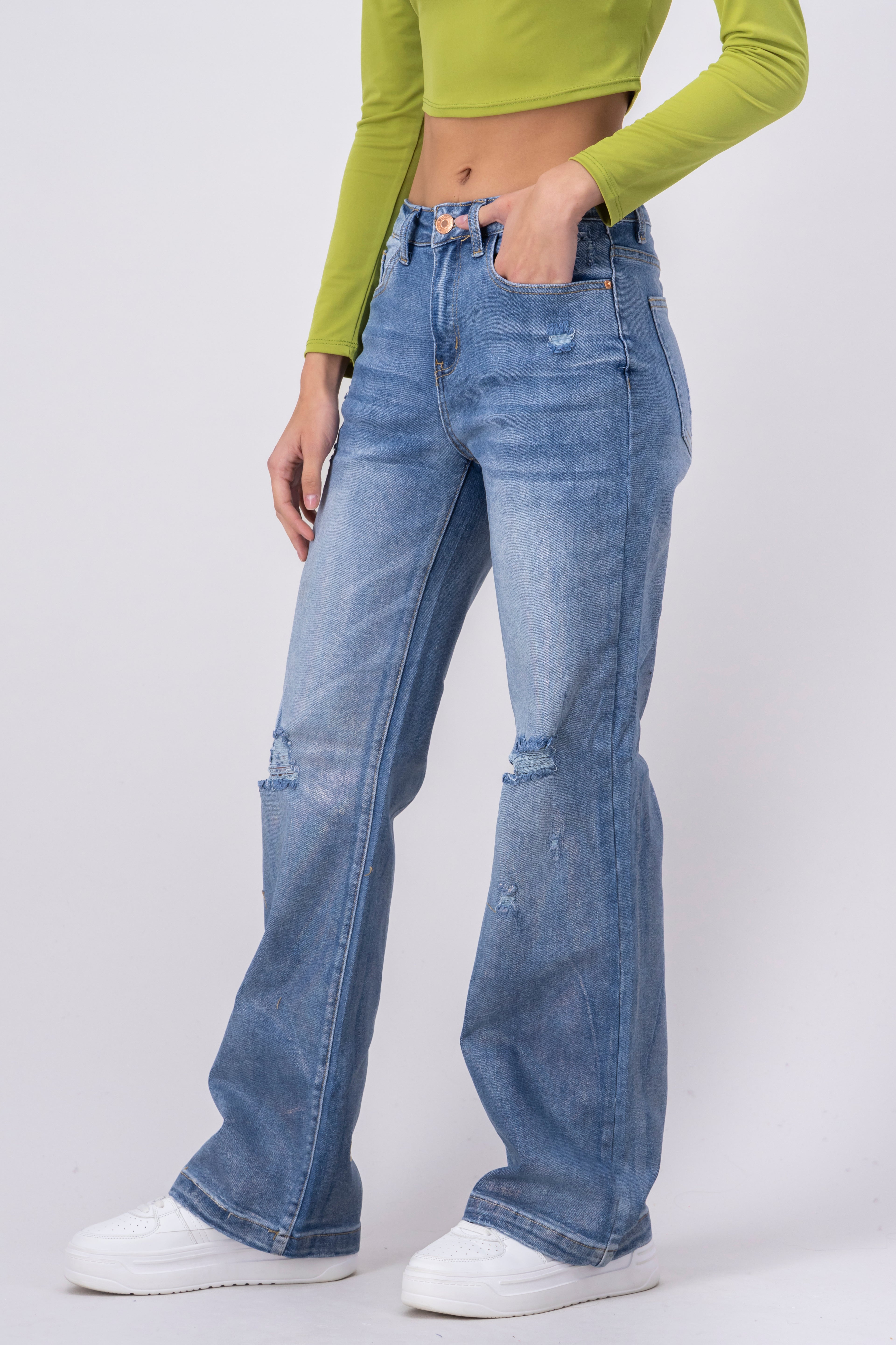 WIDE Leg Metallized Jeans IRIDESCENT