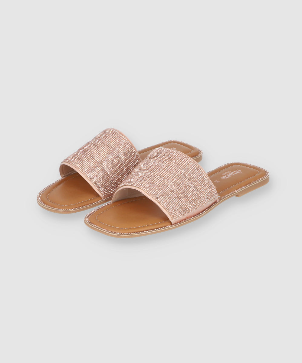 Flat Sandal Capitonada Brillos Nude