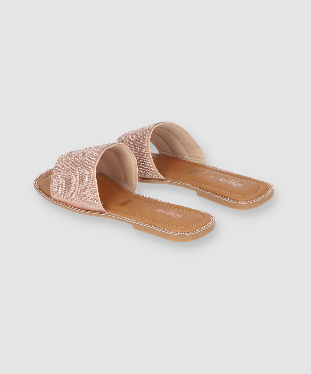 Flat Sandal Capitonada Brillos Nude