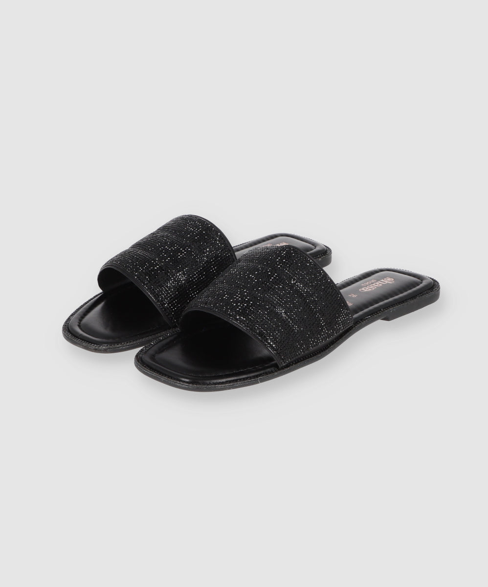 Flat Sandal Capitonada Brillos BLACK