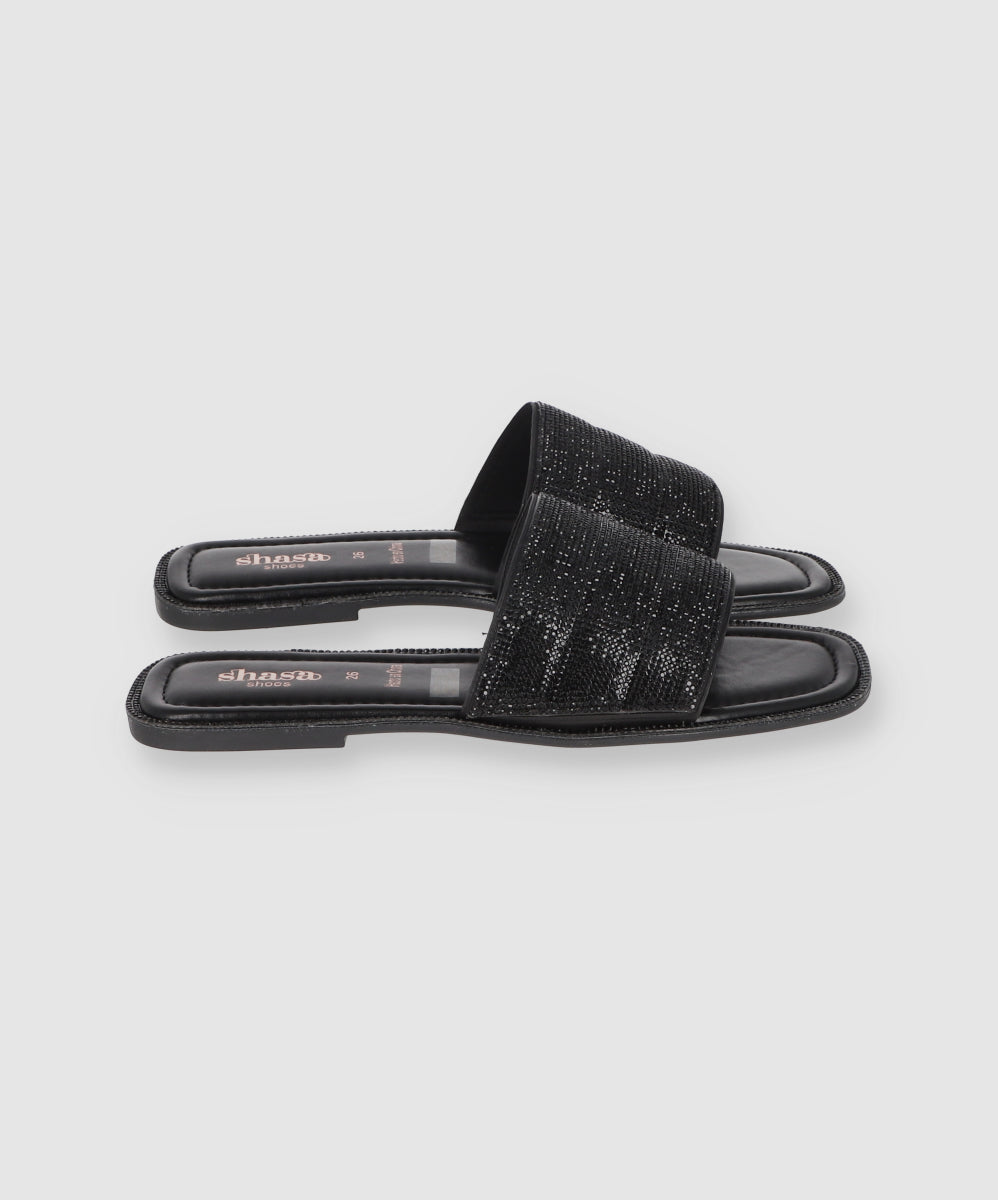 Flat Sandal Capitonada Brillos BLACK