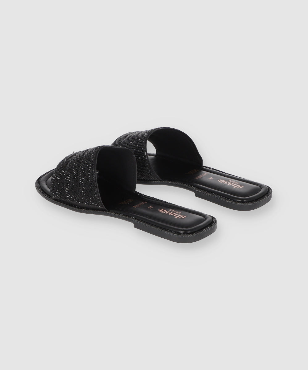 Flat Sandal Capitonada Brillos BLACK