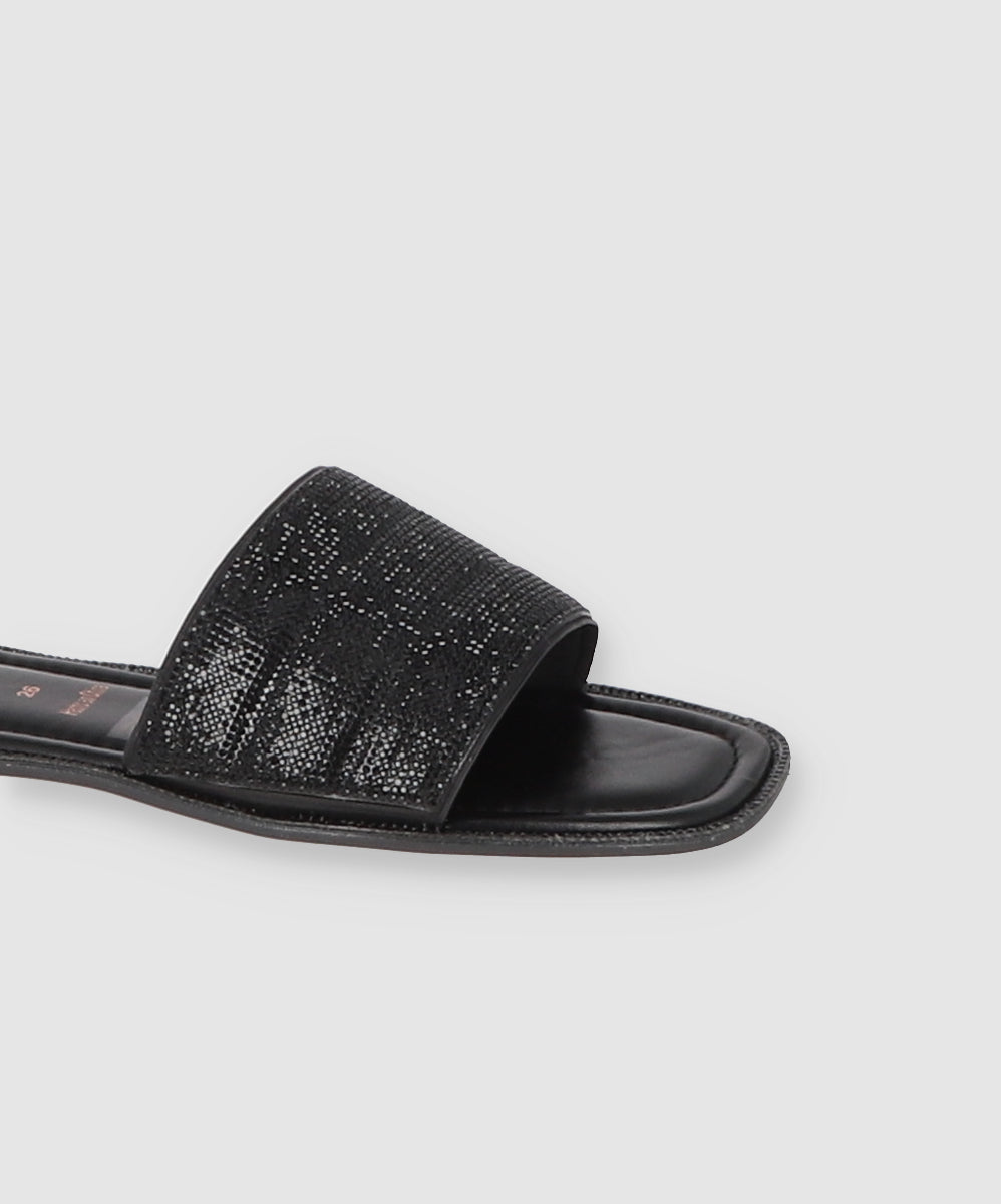 Flat Sandal Capitonada Brillos BLACK