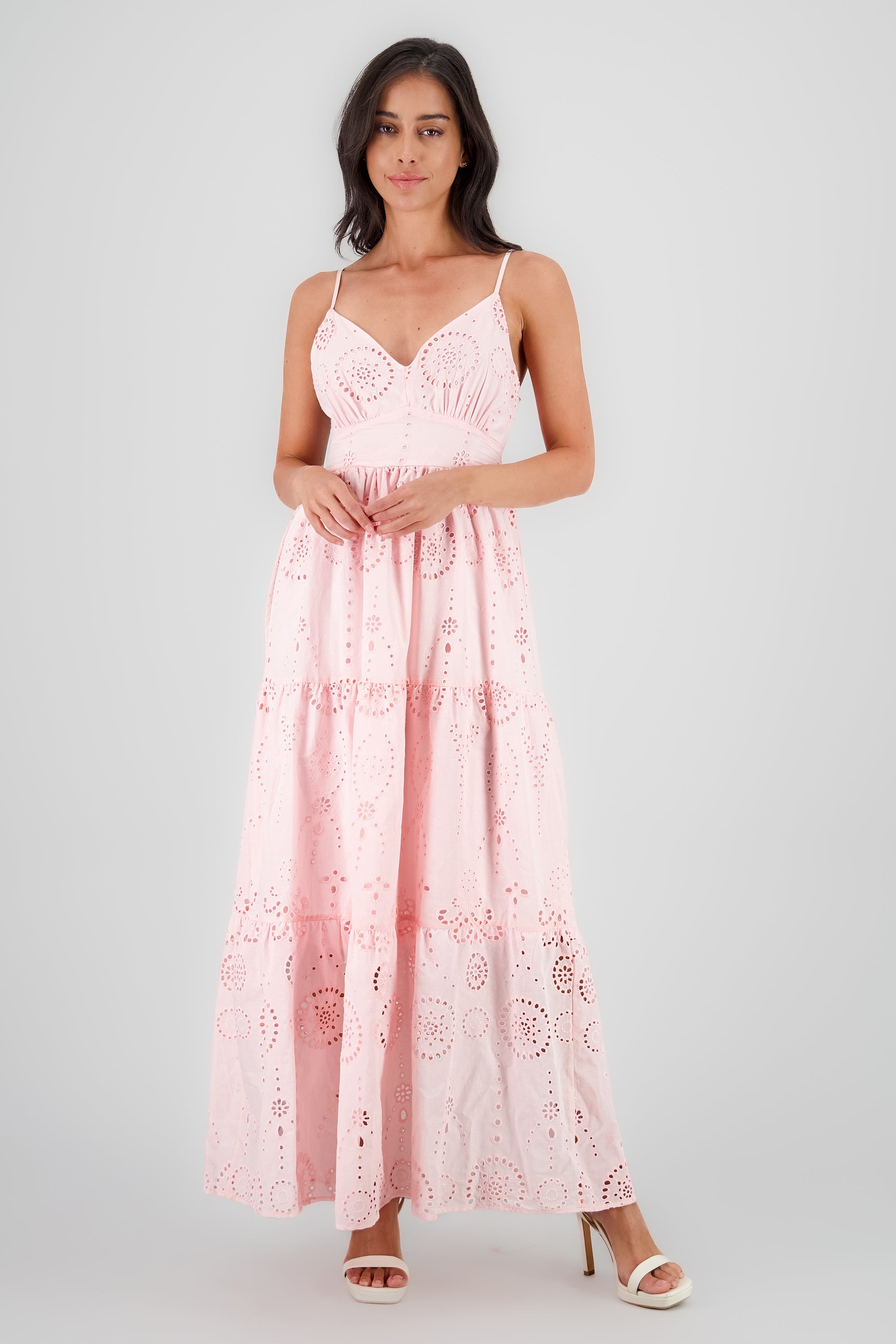 Vestido Maxi Textura Bordado ROSA PASTEL