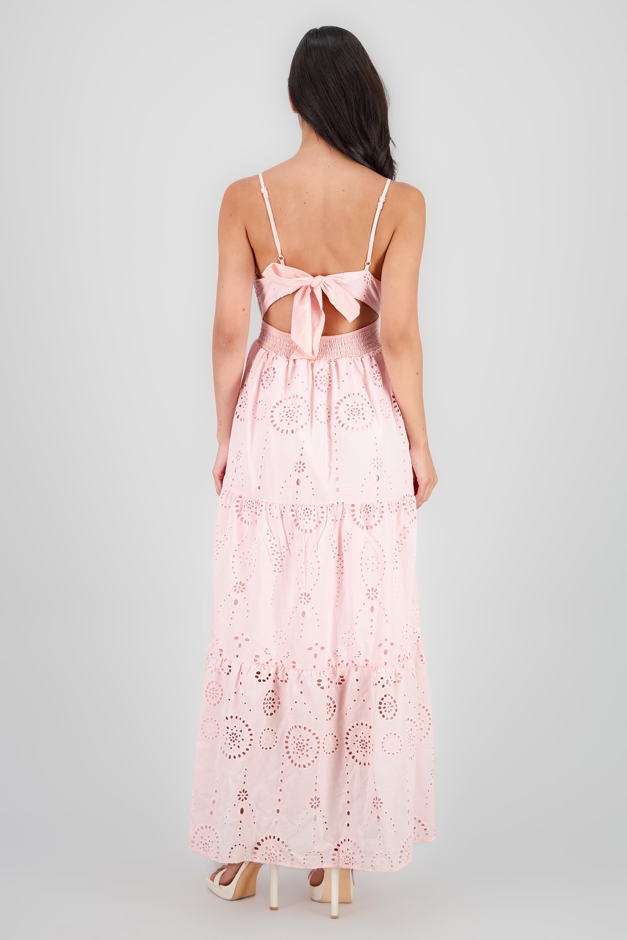 Vestido Maxi Textura Bordado ROSA PASTEL
