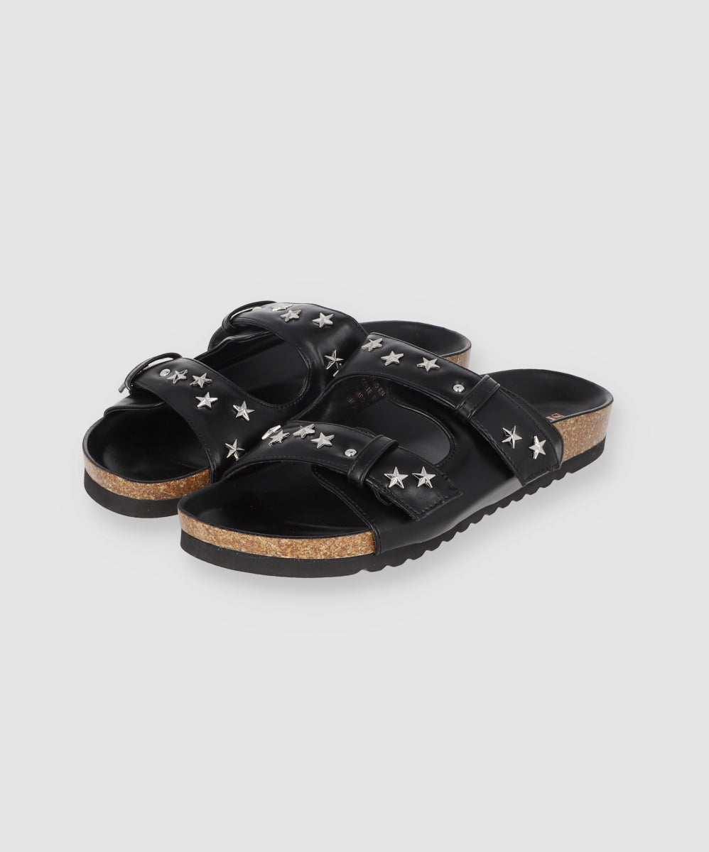 Sandal Platform Two Buckles Patent Leather Stars BLACK