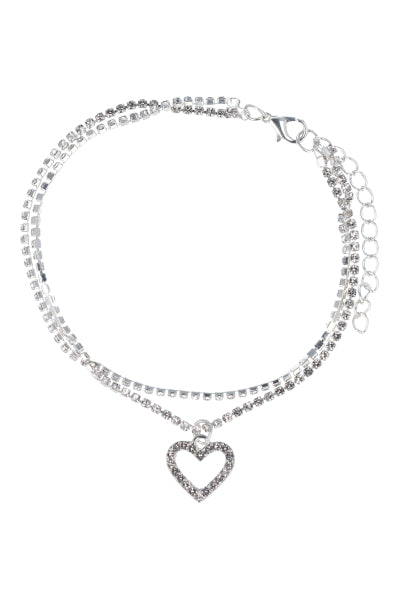 Anklet 2L Heart Grillos SILVER