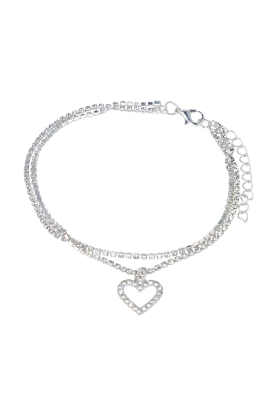 Anklet 2L Heart Grillos SILVER