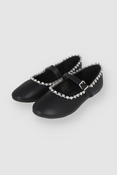 Flat Mary Jane Brillos Gota NEGRO