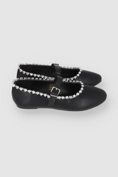 Flat Mary Jane Brillos Gota NEGRO