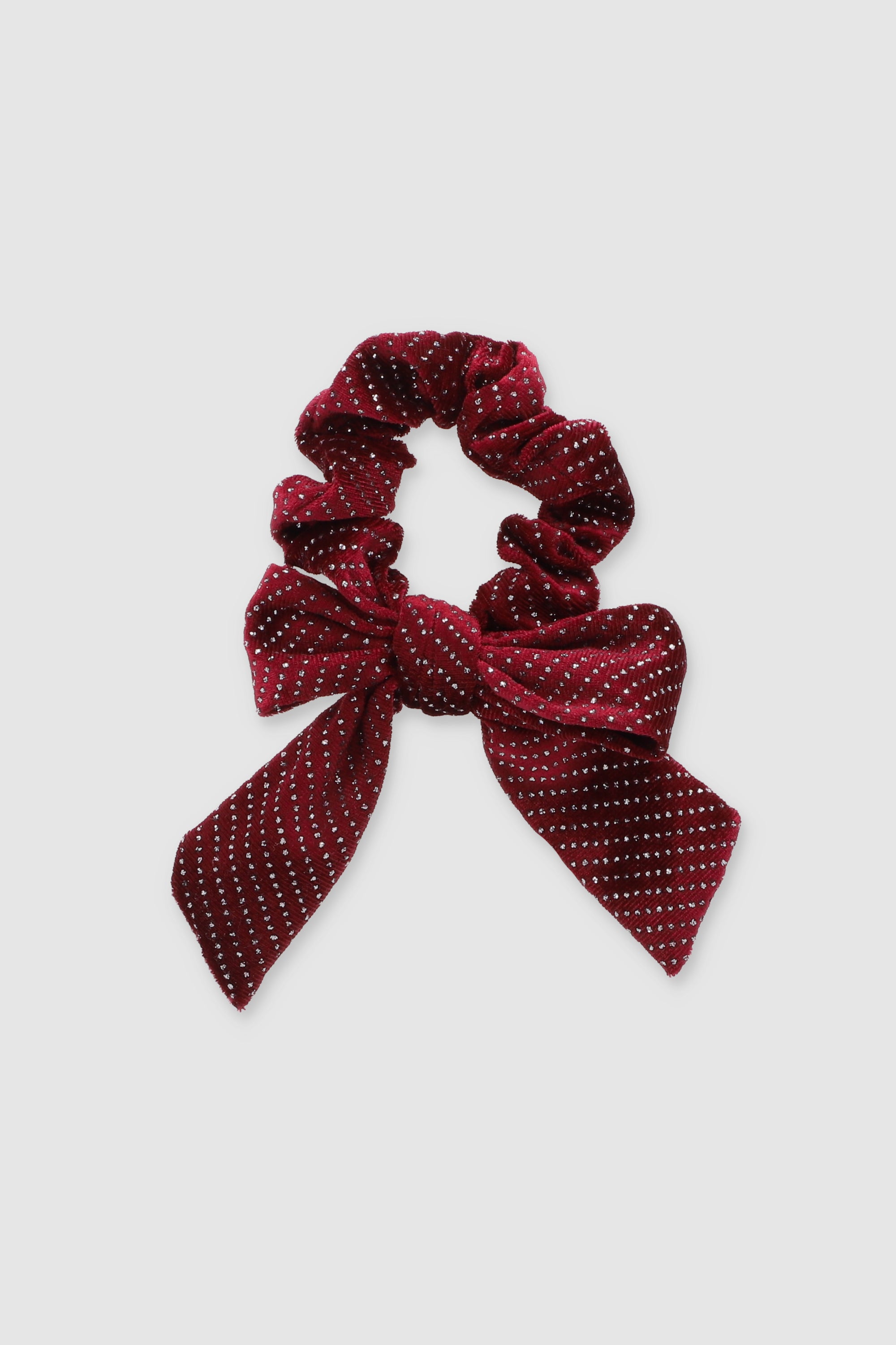 Scrunchie moño terciopelo brillos ROJO QUEMADO