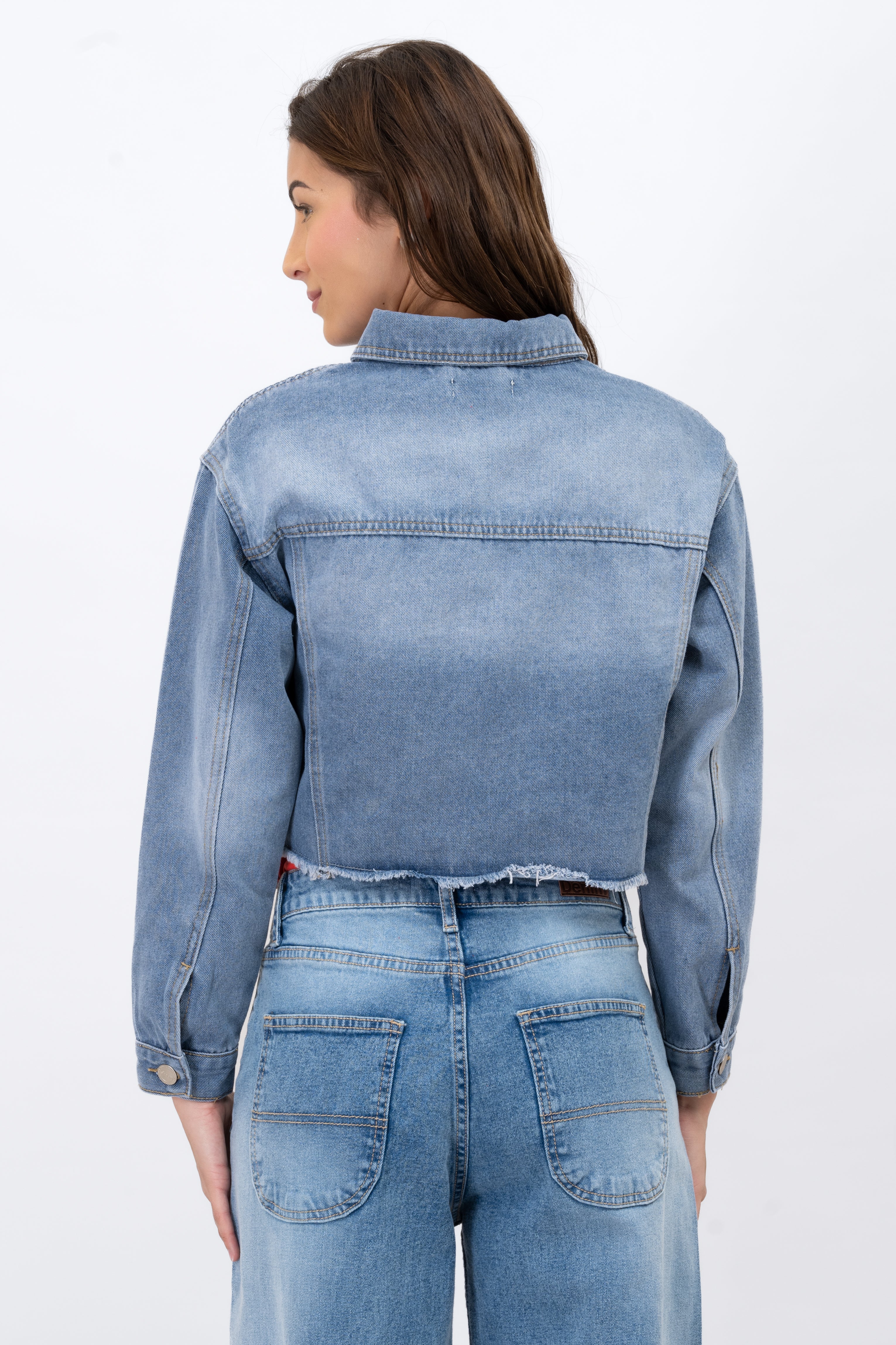 Chamarra denim crop Medium Wash