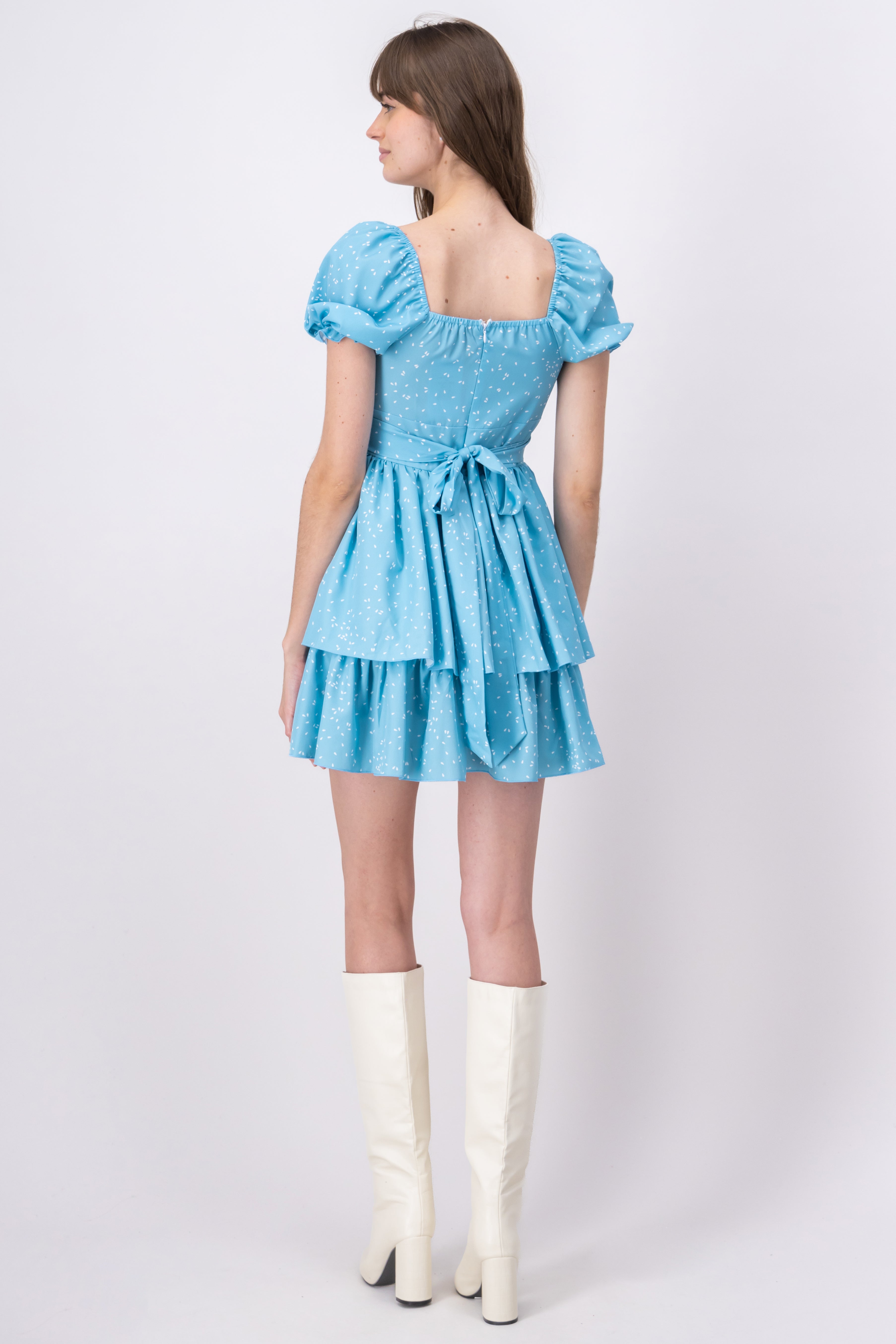 Vestido Mini Manga Abullonada AZUL CIELO