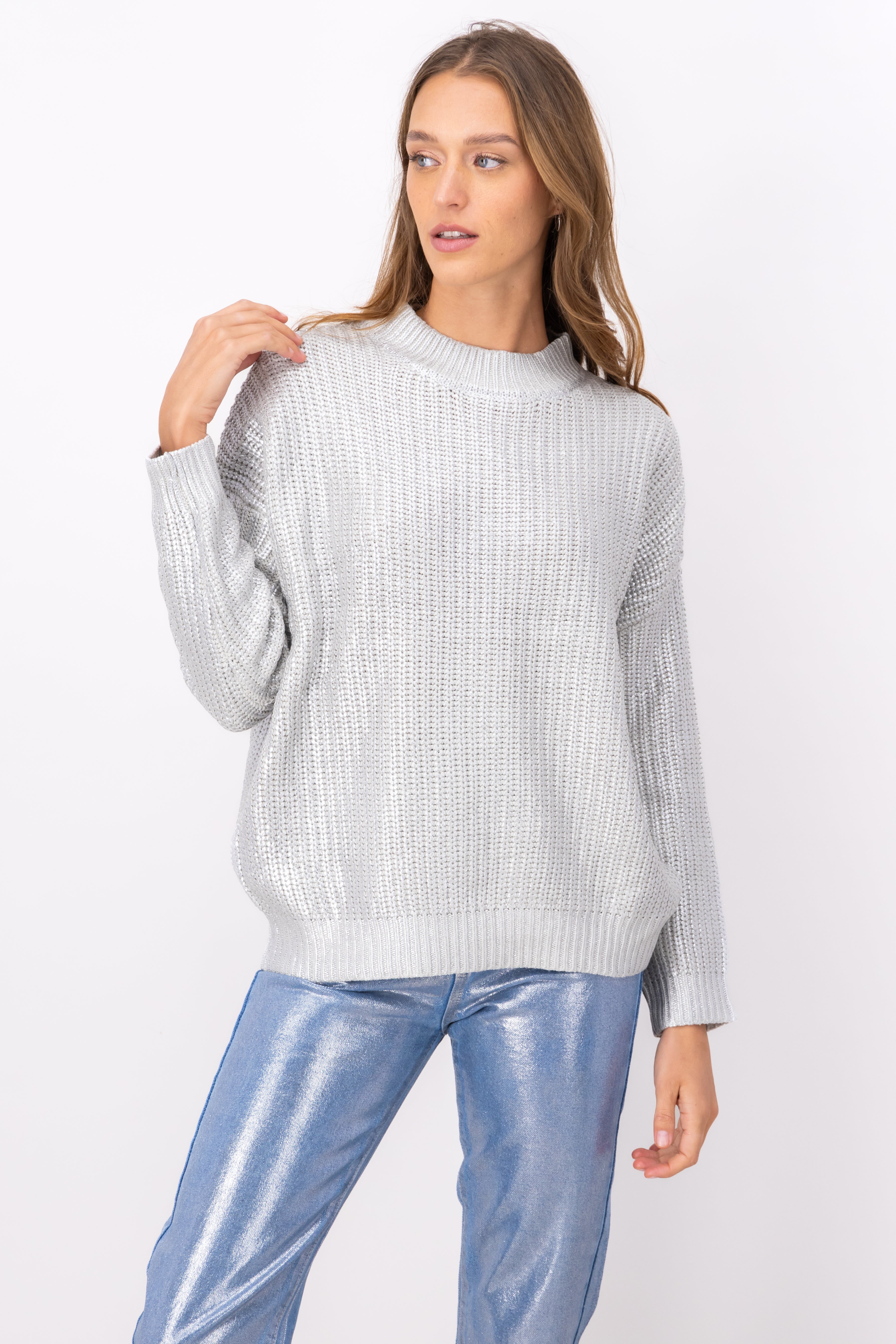 Metallic tissue sweater SILVER