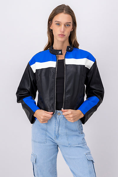 Racer leather effect jacket Combo blue