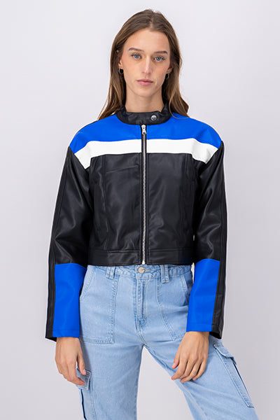 Racer leather effect jacket Combo blue