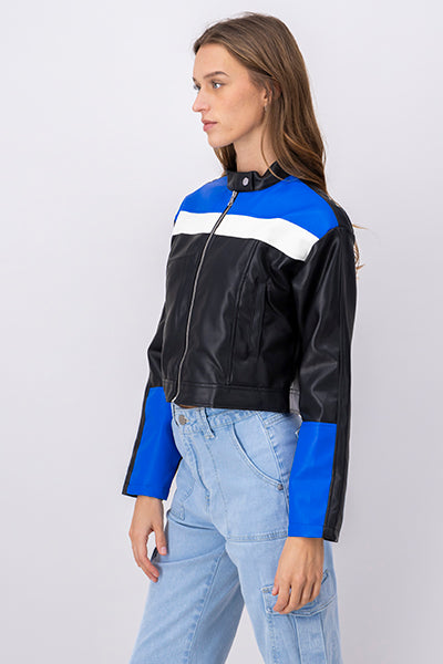 Racer leather effect jacket Combo blue