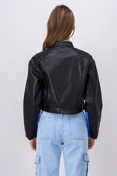 Racer leather effect jacket Combo blue