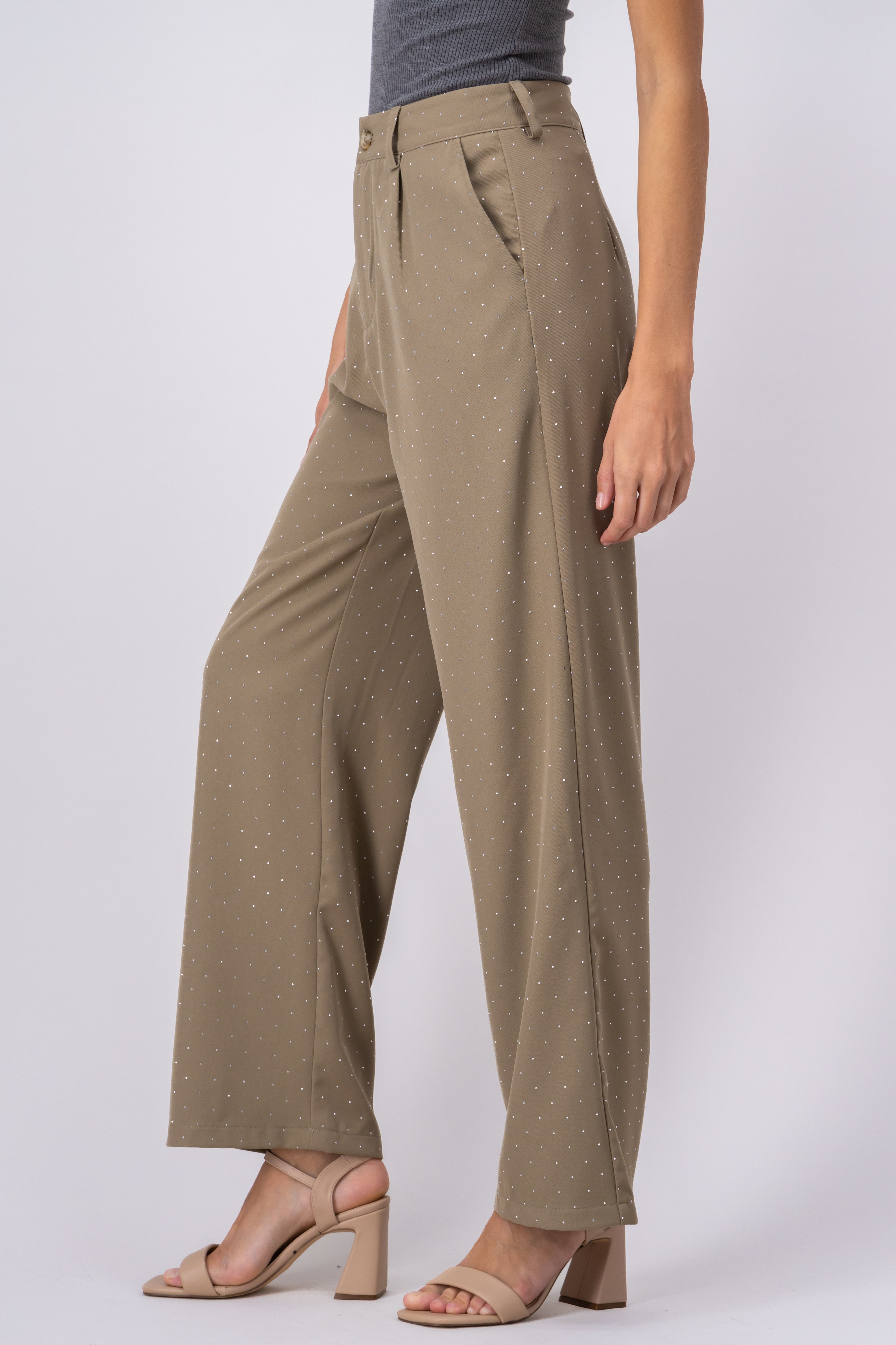 Pantalón sastre aplicación brillos BEIGE