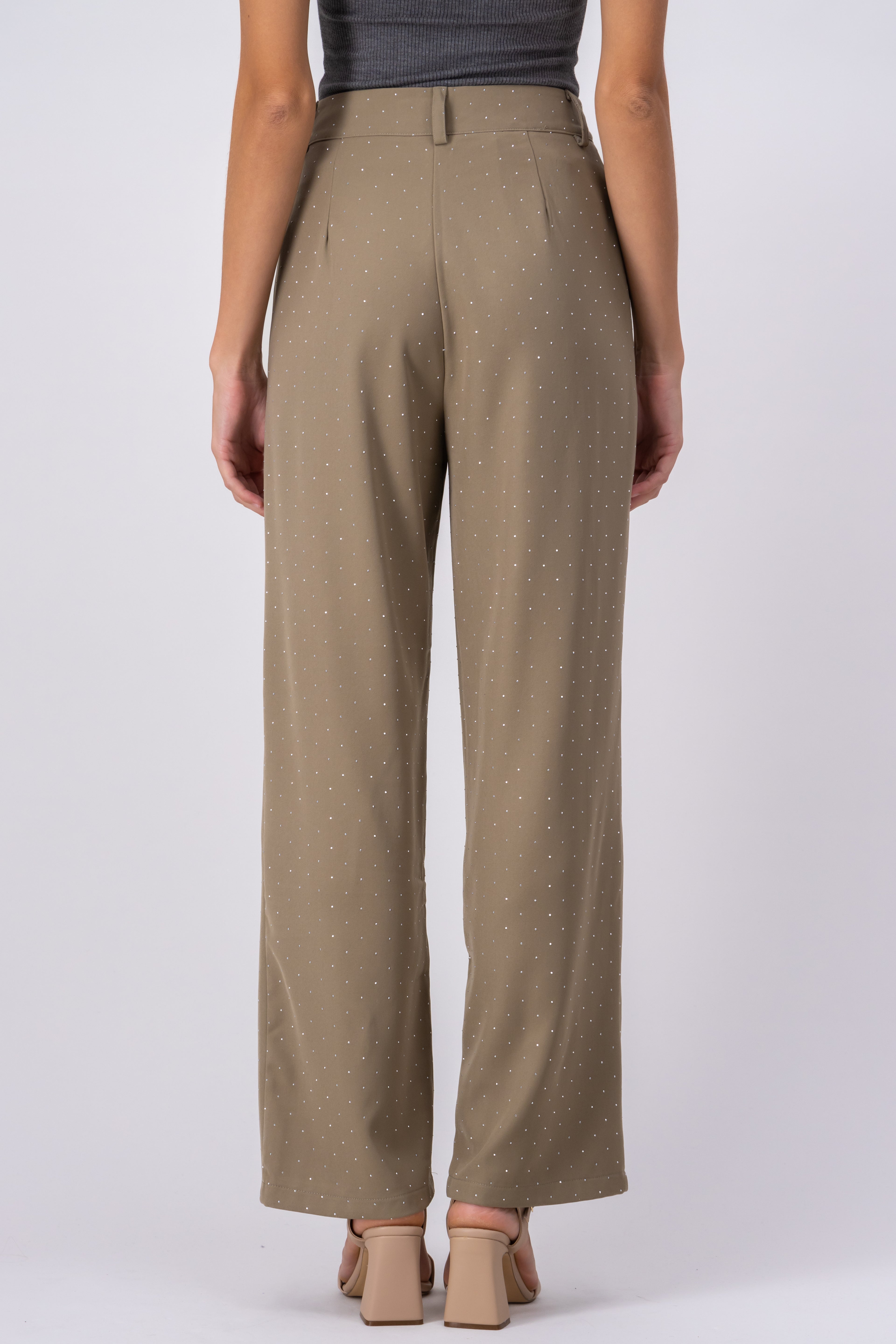 Pantalón sastre aplicación brillos BEIGE