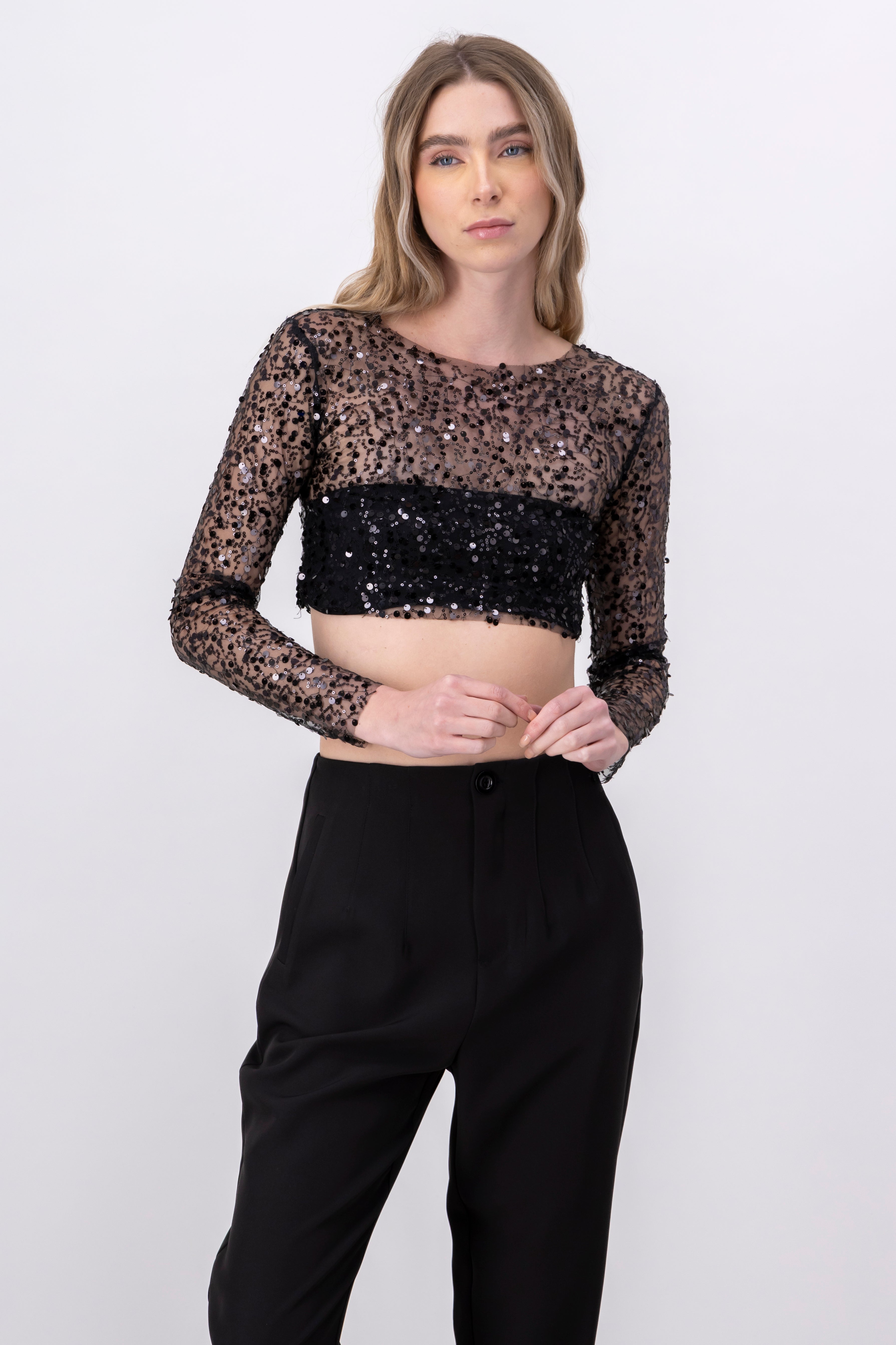 Top Crop Long Sleeve Gilling BLACK