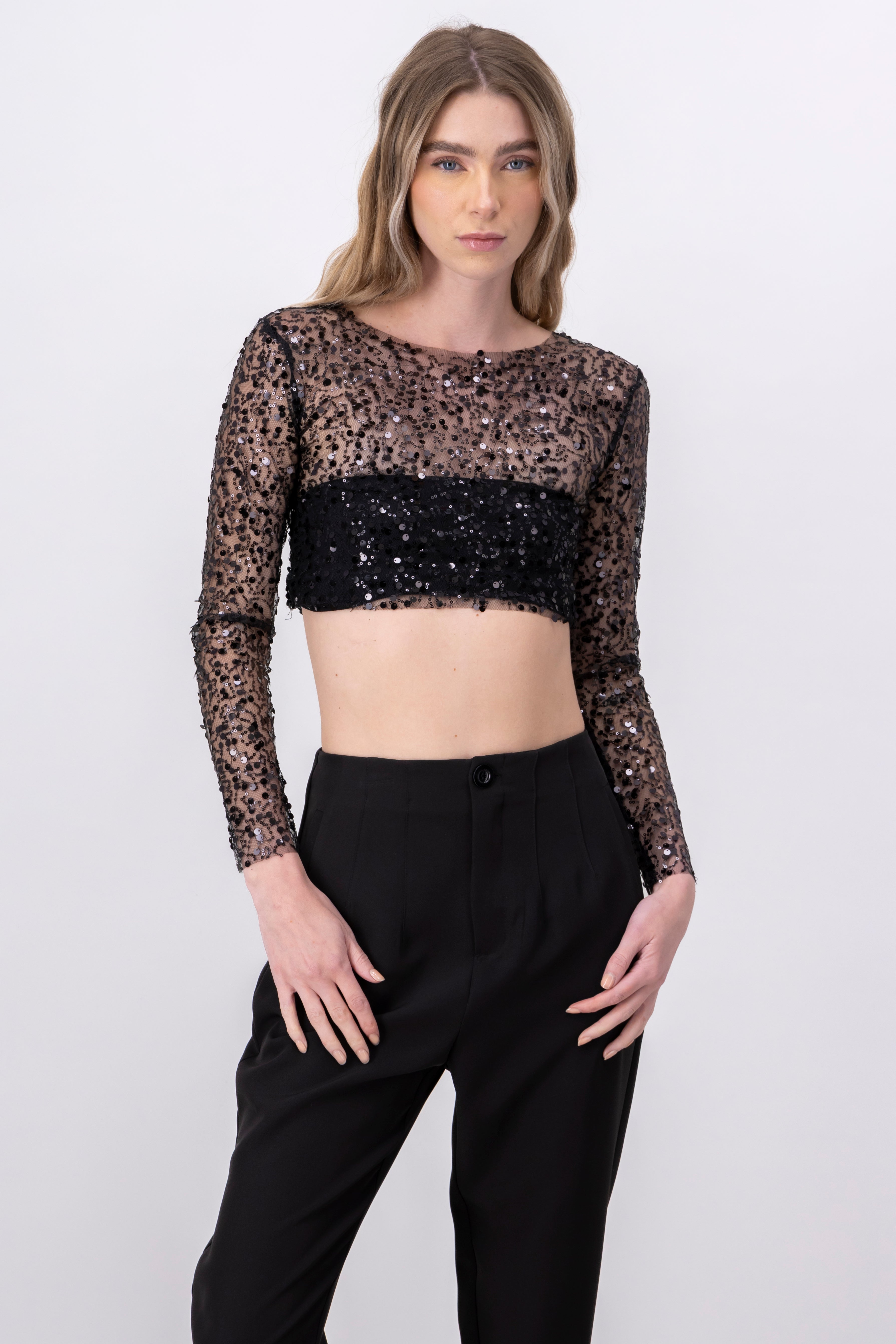 Top Crop Long Sleeve Gilling BLACK