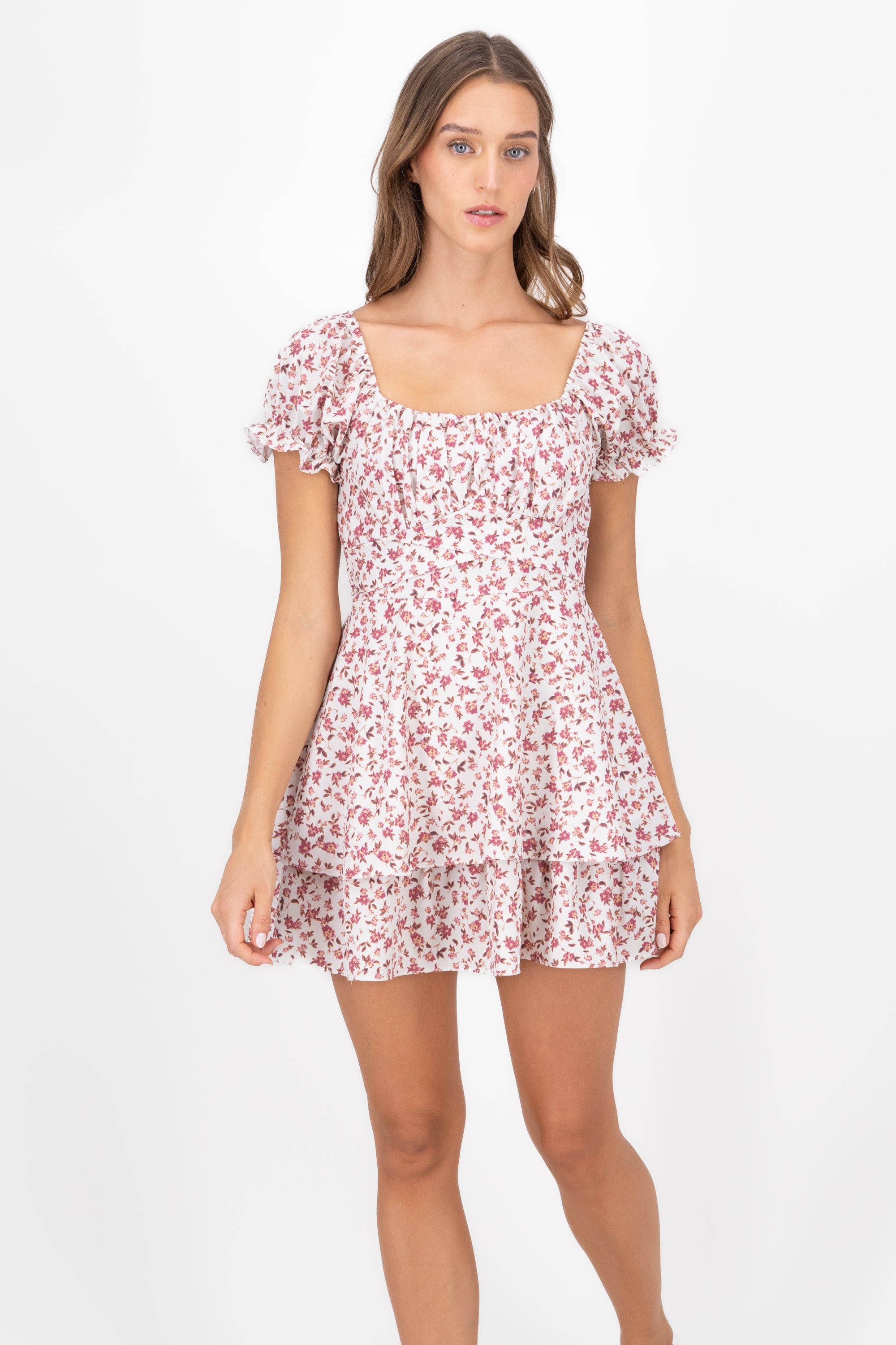 MINI SQUARE MINI DRESS FLORES Rosa Combo