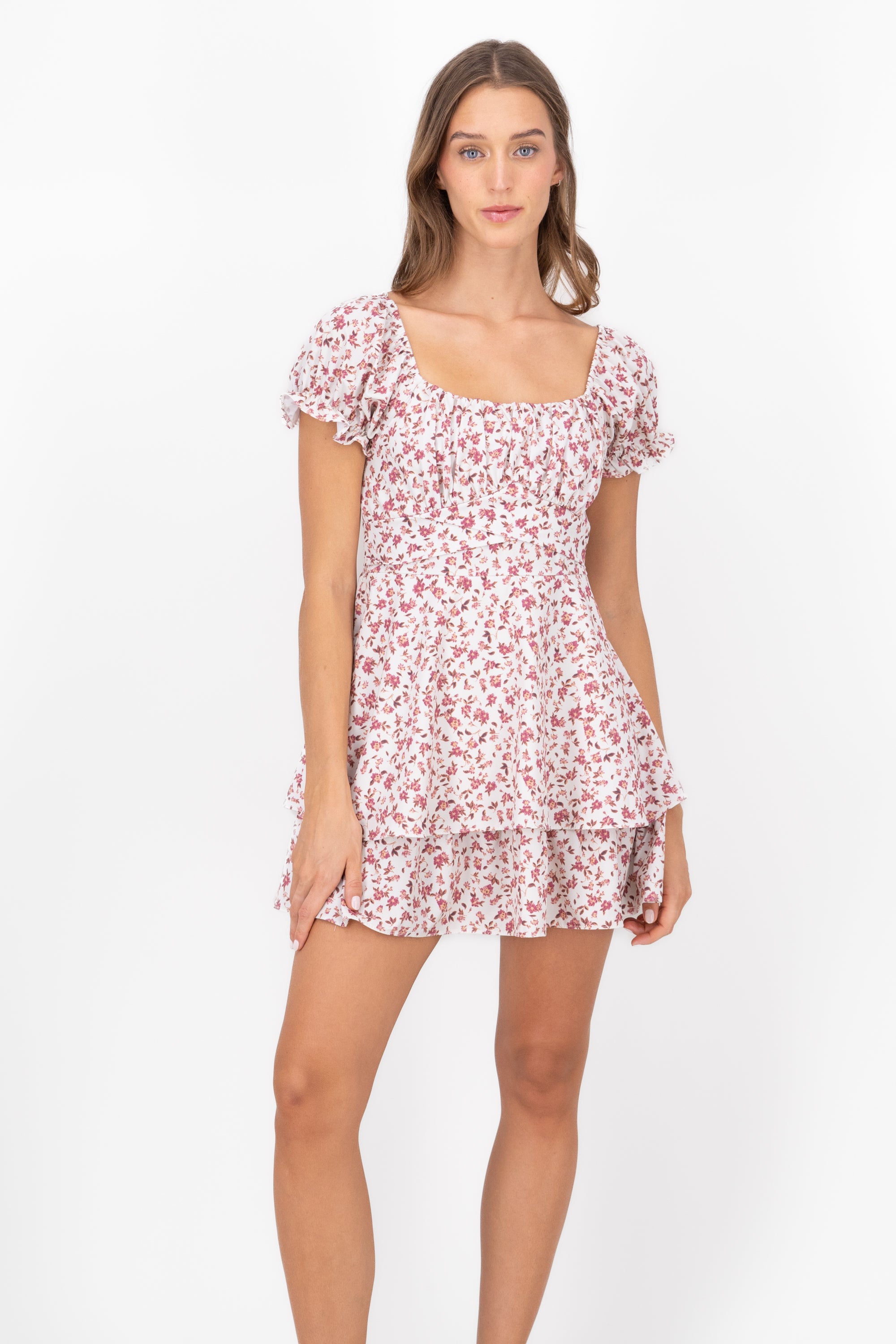 MINI SQUARE MINI DRESS FLORES Rosa Combo