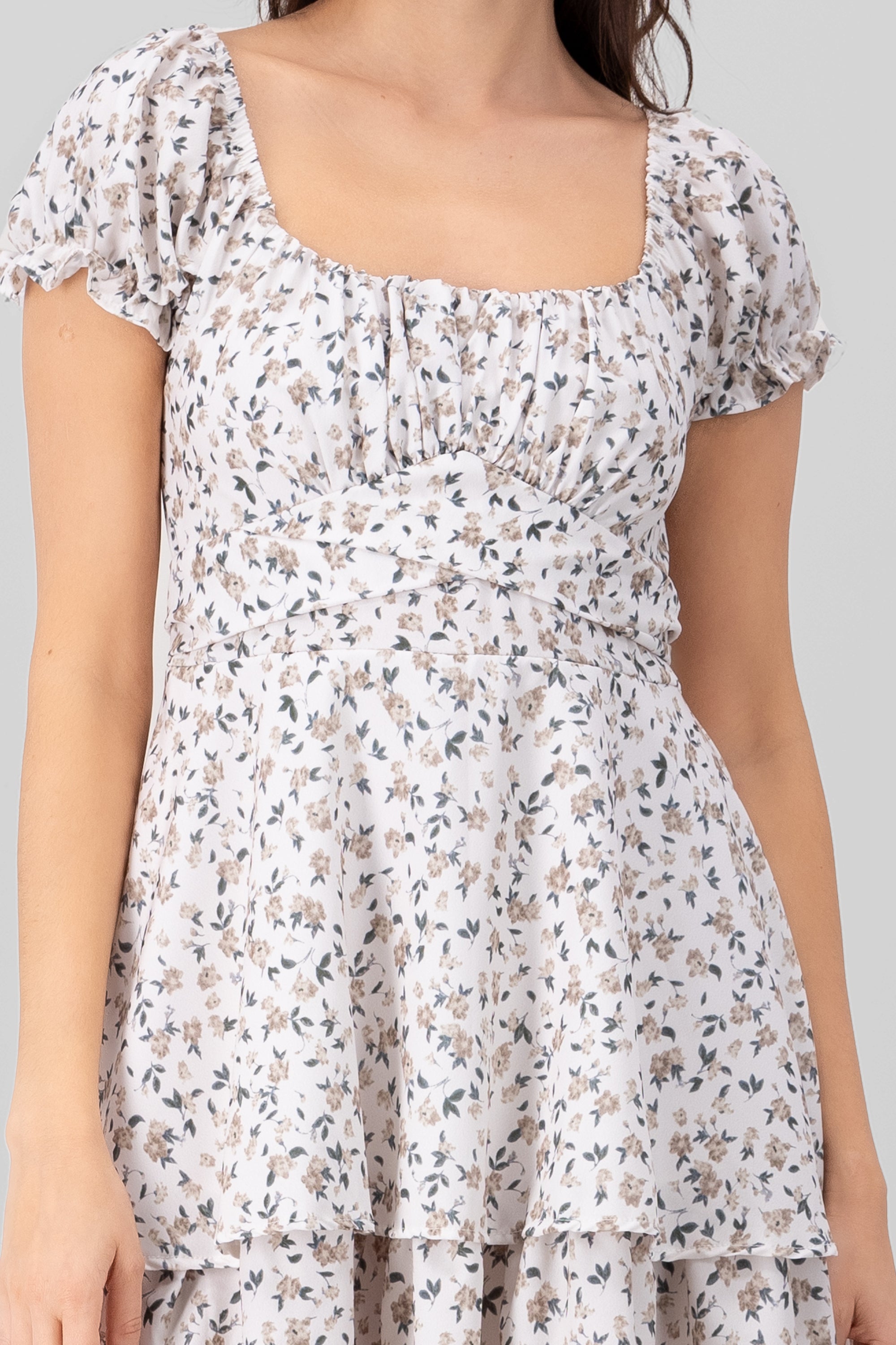 MINI SQUARE MINI DRESS FLORES Khaki Combo