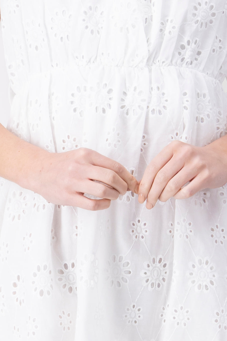 Vestido mini eyelet manga corta BLANCO