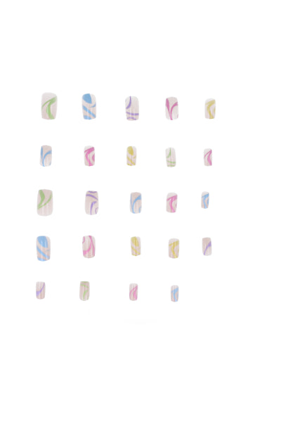 Set 24 nails Swirl Multicolor Multicolor pastel