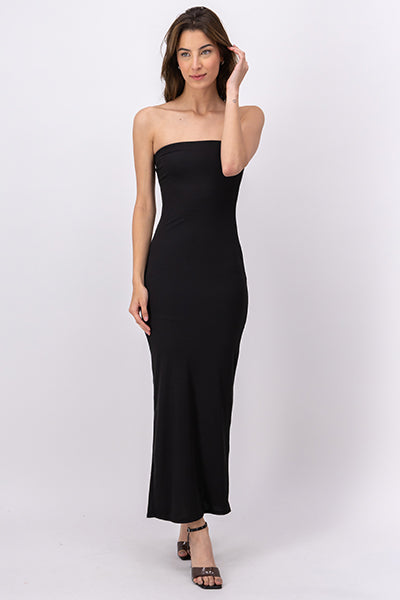 Vestido maxi strapless doble tela NEGRO