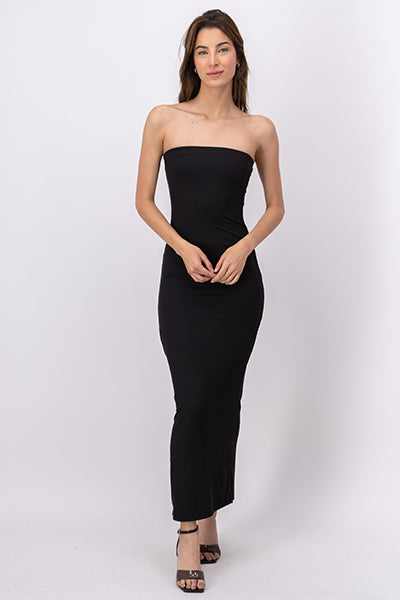 Vestido maxi strapless doble tela NEGRO