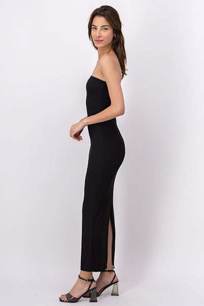 Vestido maxi strapless doble tela NEGRO