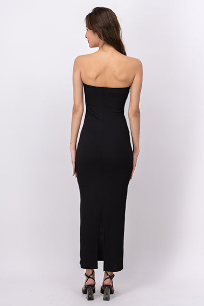 Vestido maxi strapless doble tela NEGRO