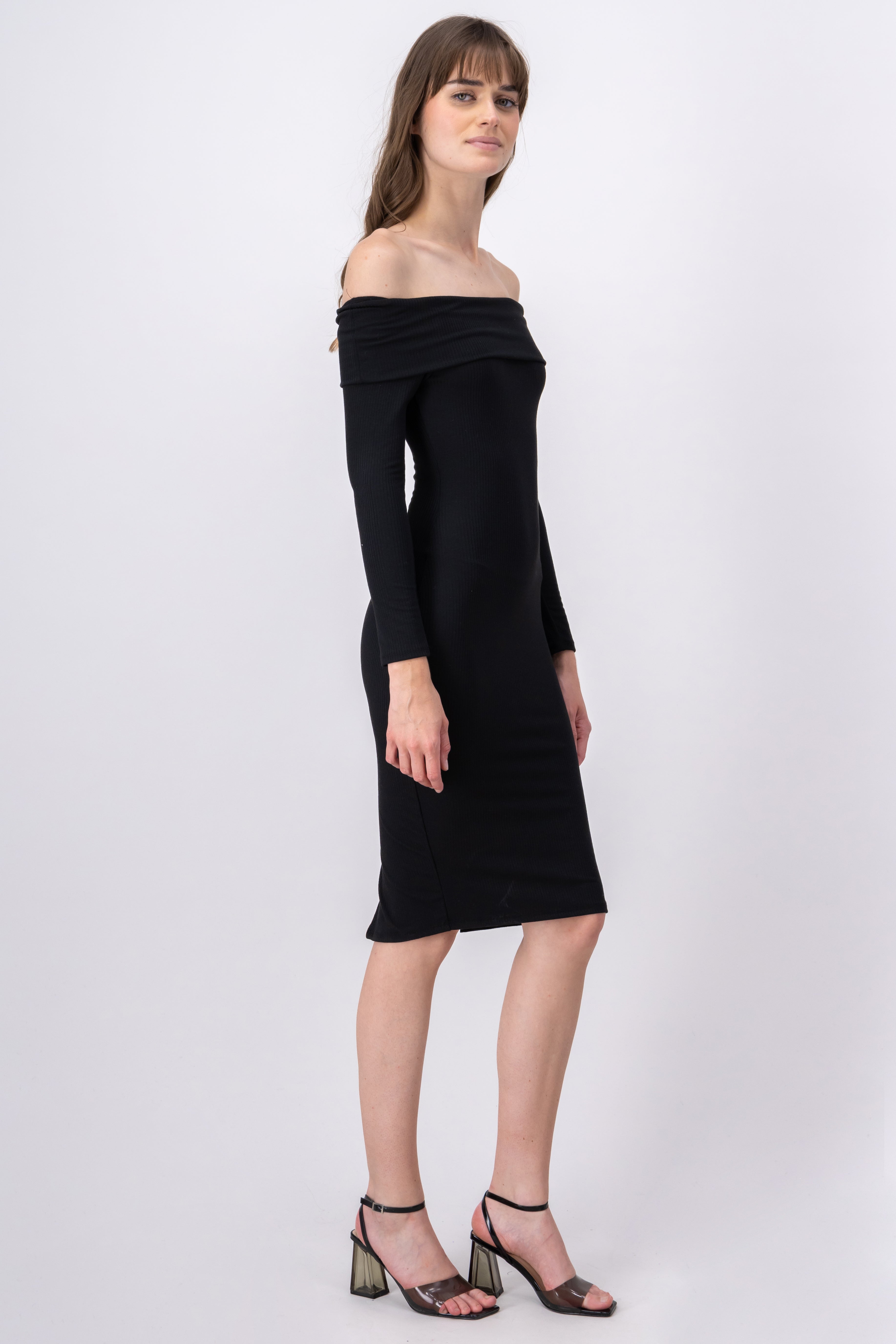 Vestido midi rib strapless NEGRO