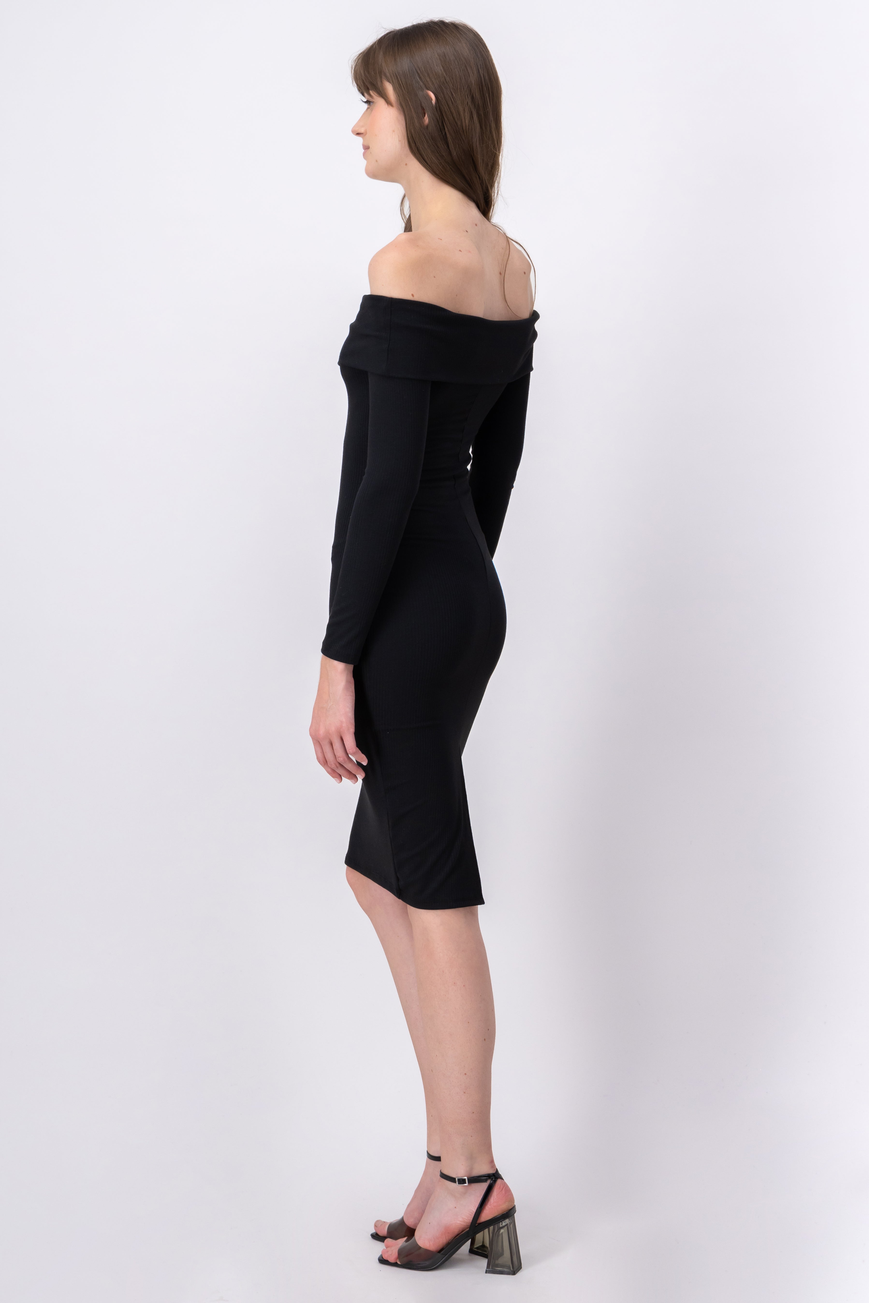 Vestido midi rib strapless NEGRO